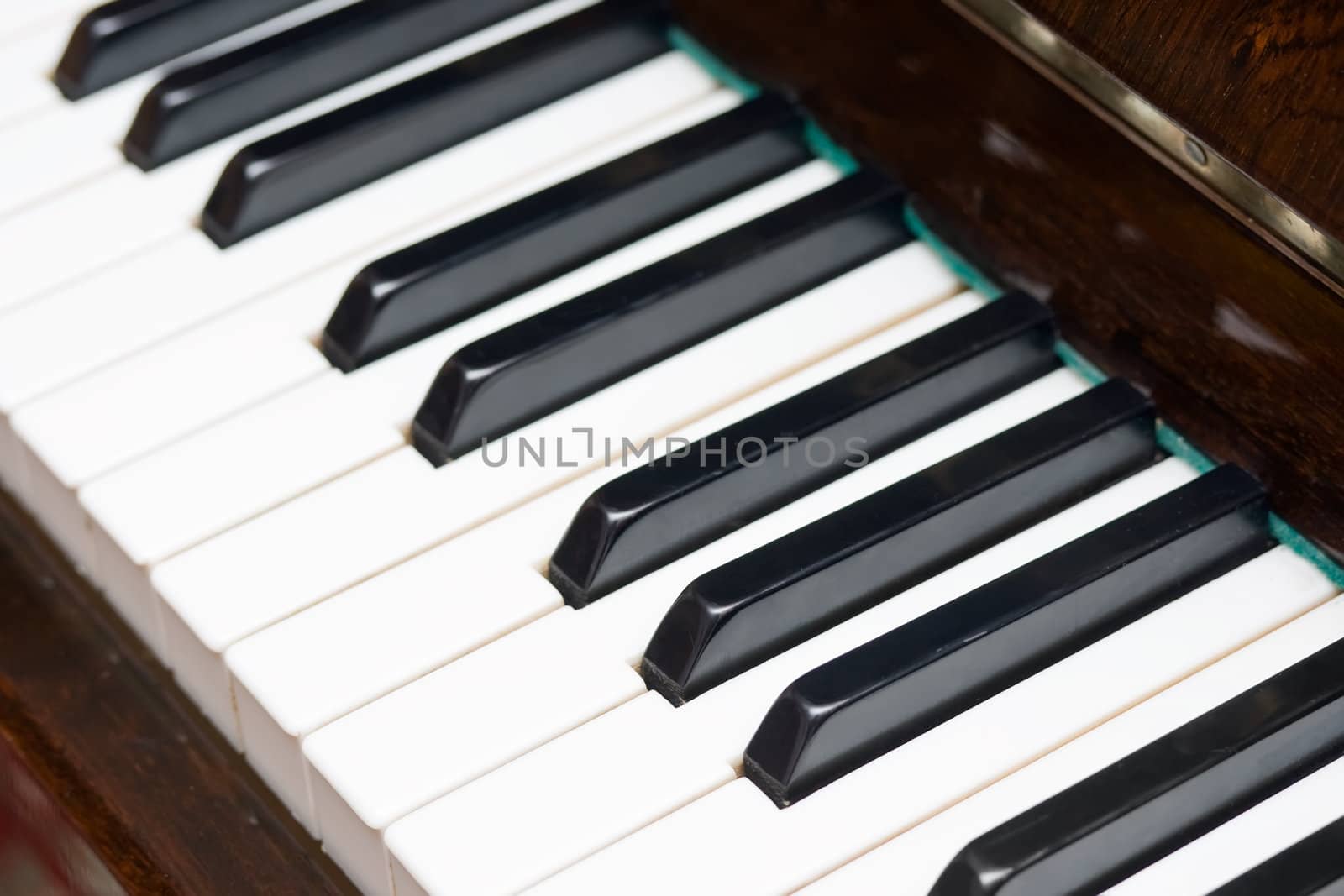 Closeup view of a piano keyboard