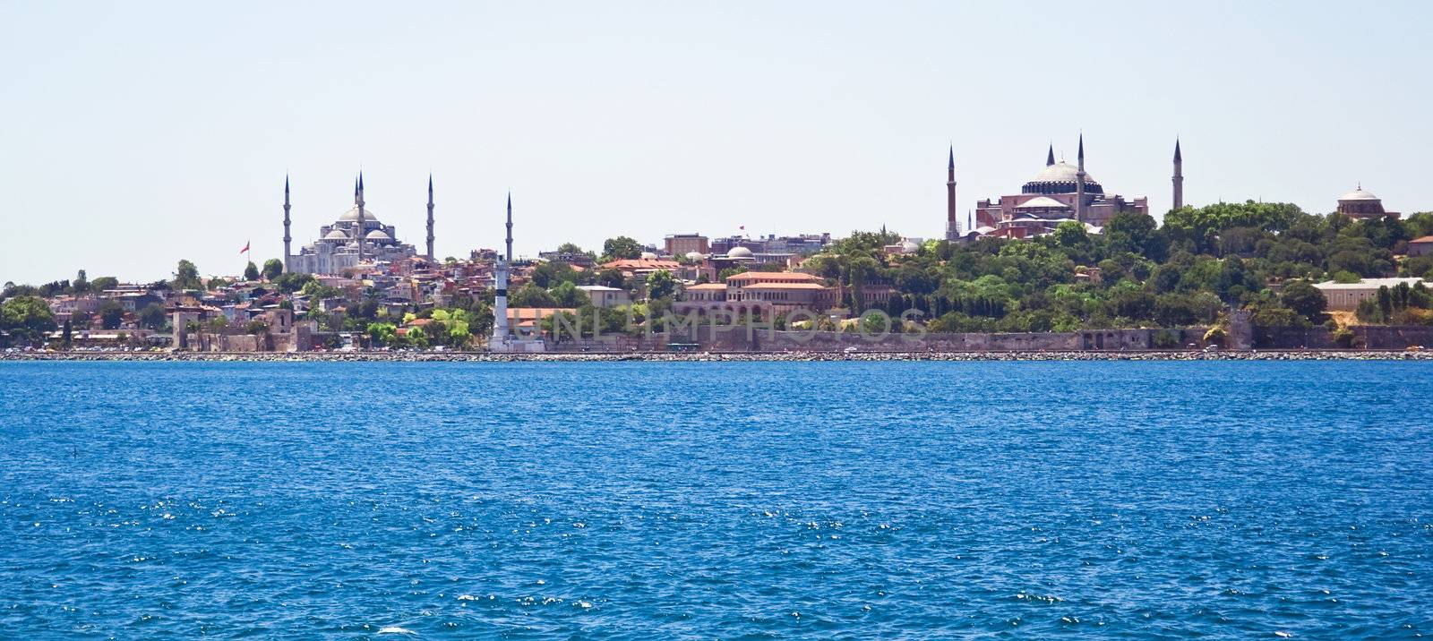 Panoramic view of Istanbul Sultanahmet district with famous Mosques