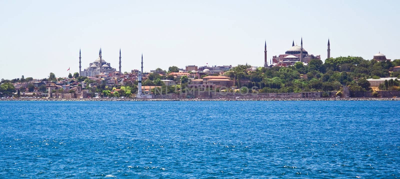 Panoramic view of Istanbul Sultanahmet district with famous Mosques