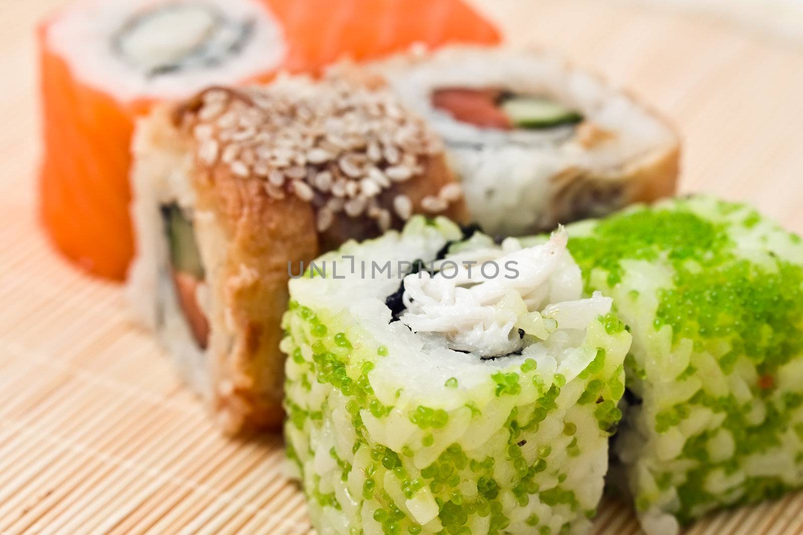 Traditional Japanese food Sushi, close-up