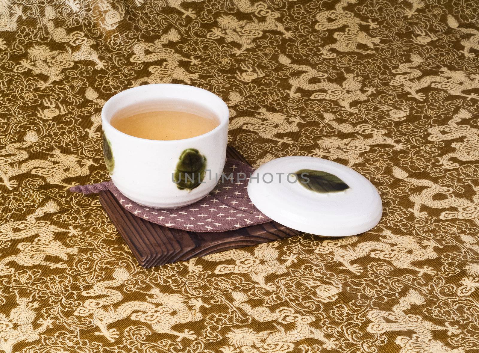 green tea set with background