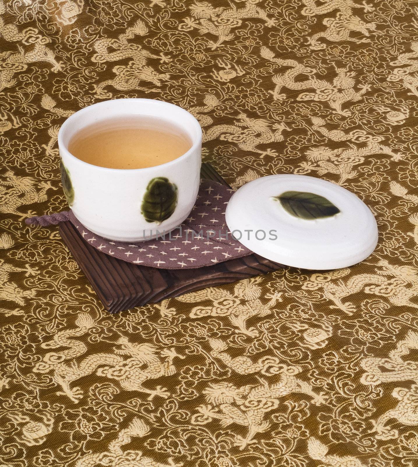 green tea set with background