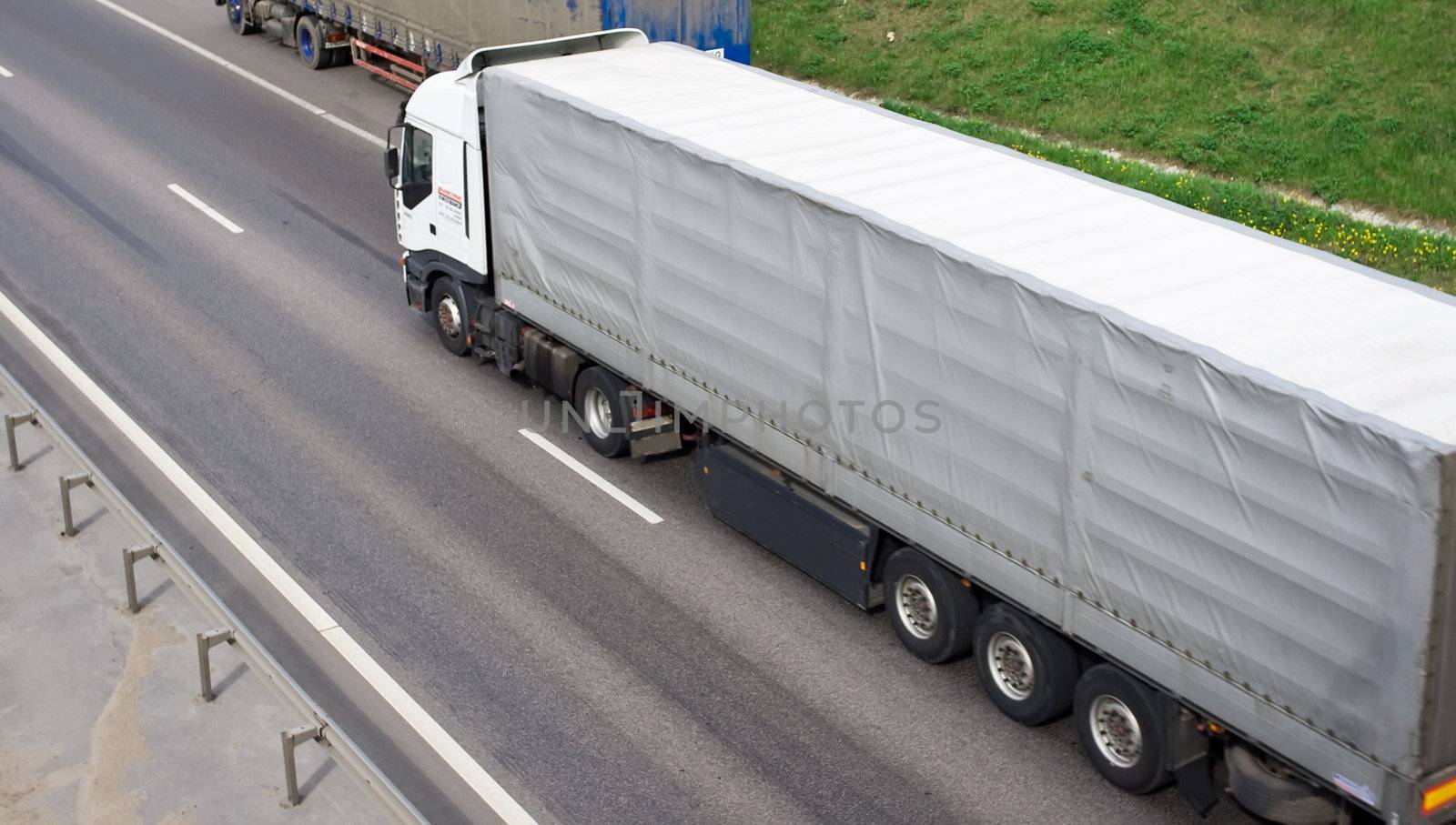White truck on a highway