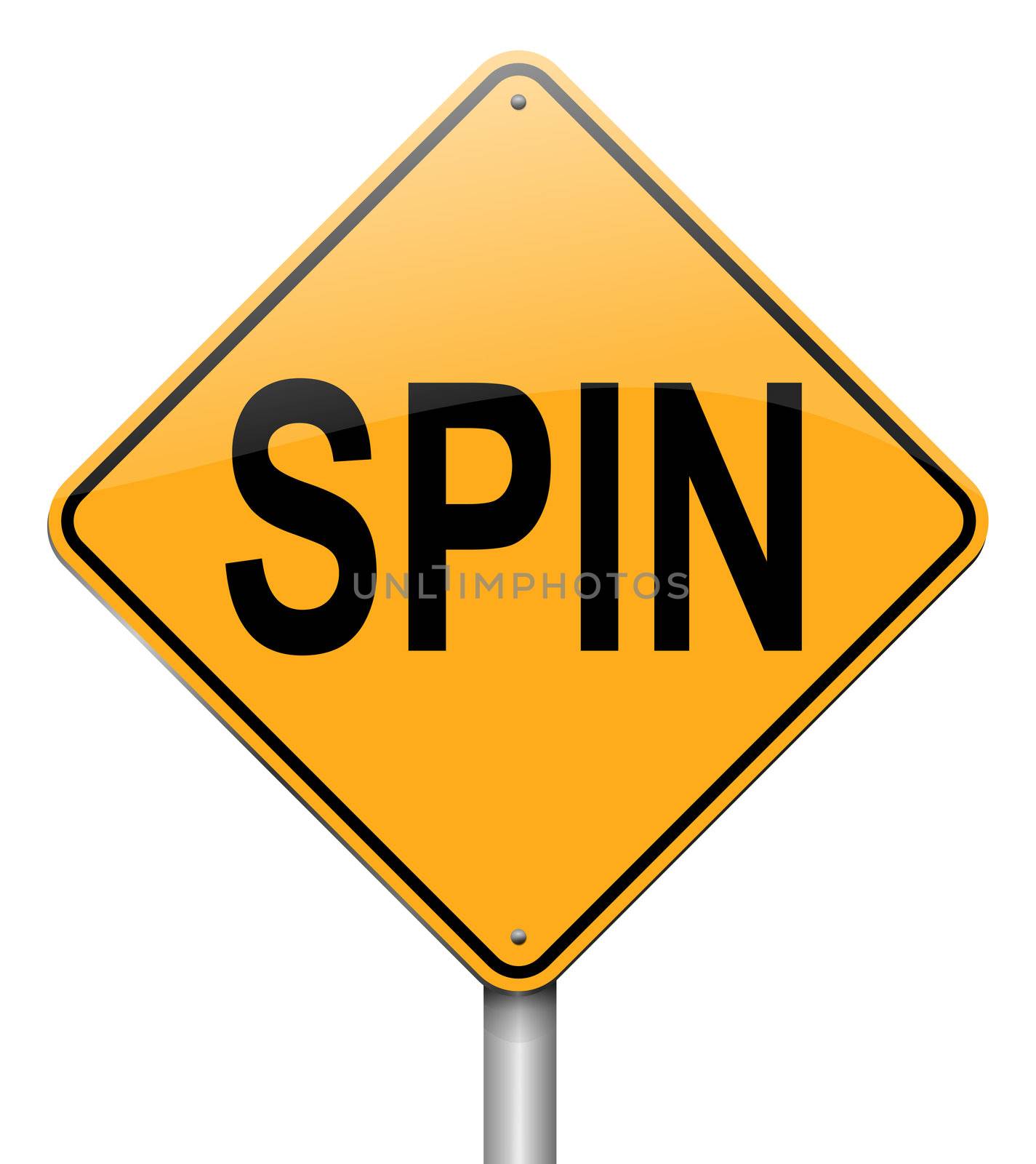 Illustration depicting a roadsign with a spin concept. White background.