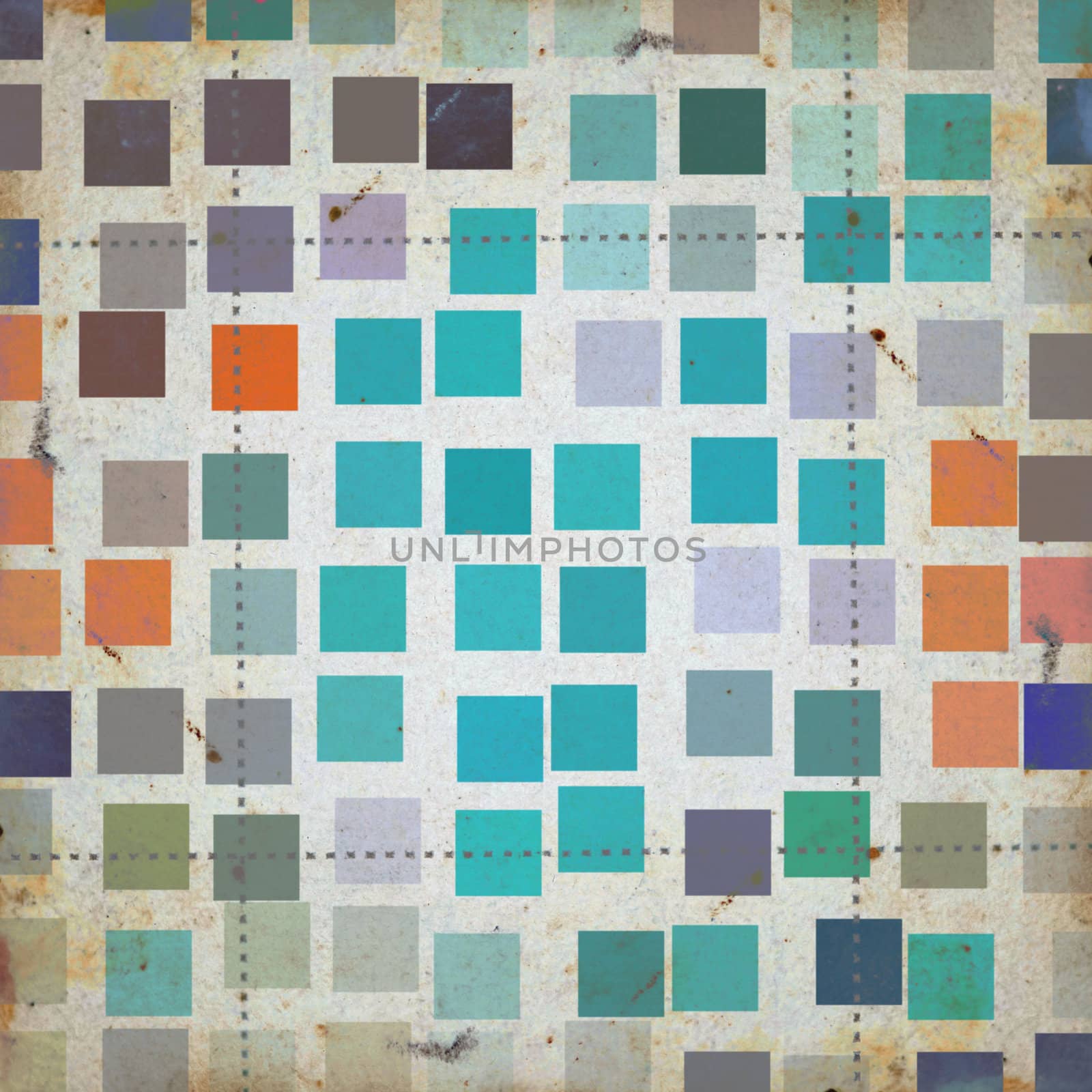 Grunge squares colorful abstract pattern on textured paper. Background illustration.