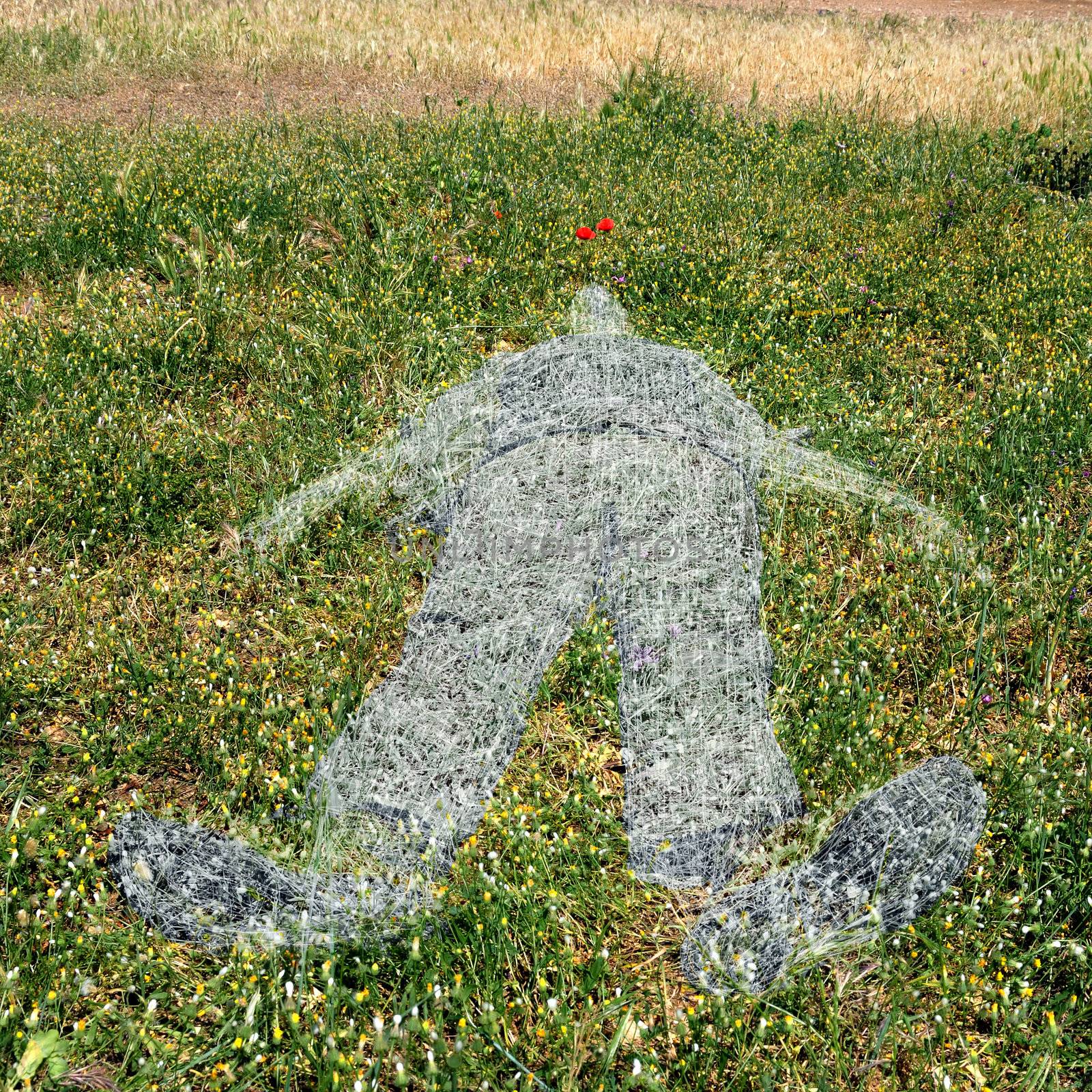human figure imprinted on grass by sirylok