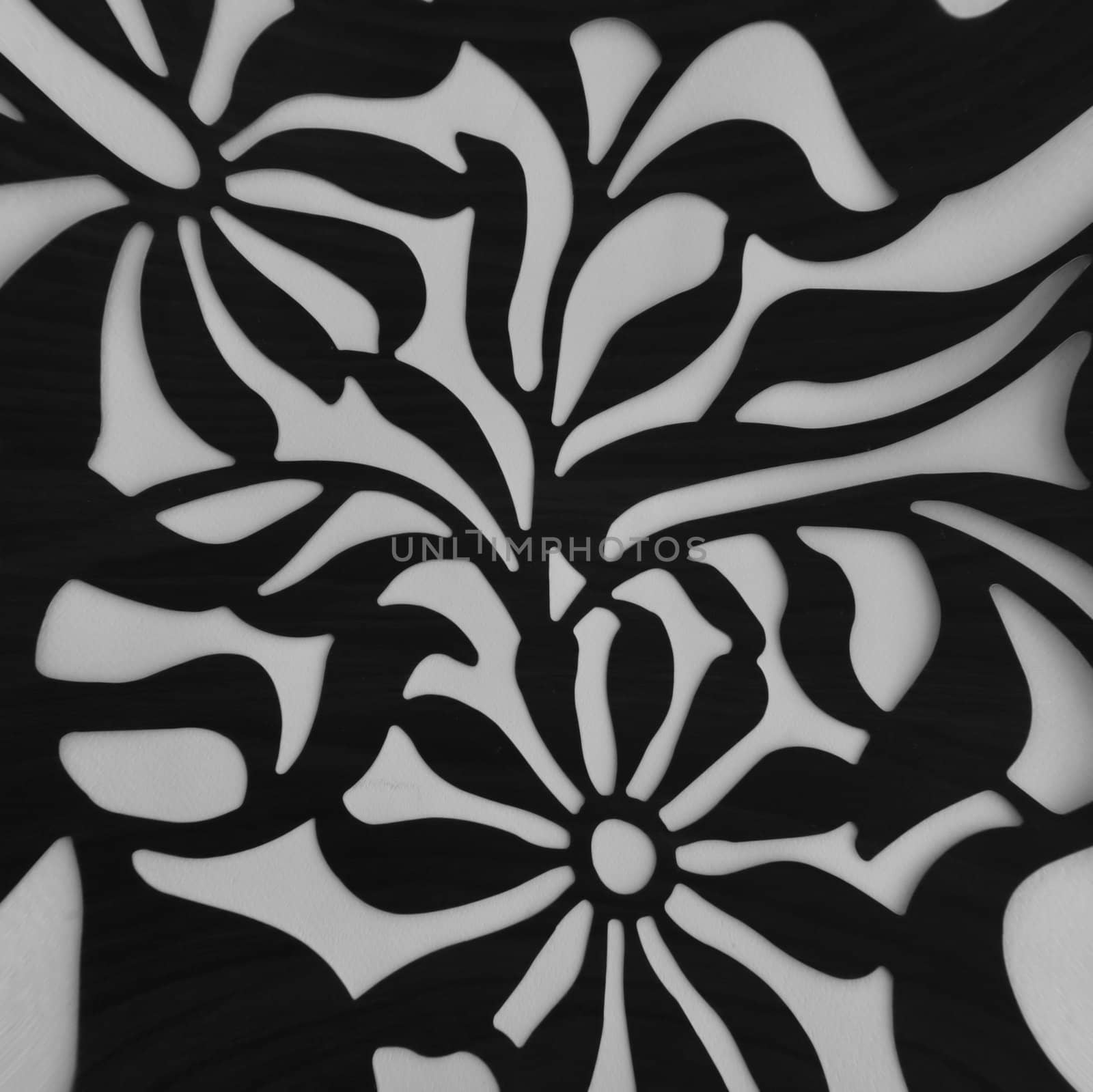 Vintage floral pattern motif. Nature background distorted flowers black and white.