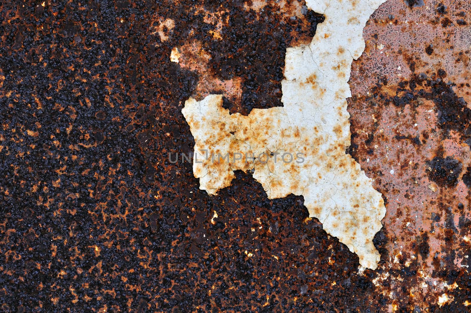 Peeling paint rusty metal background. Abstract industrial iron texture.