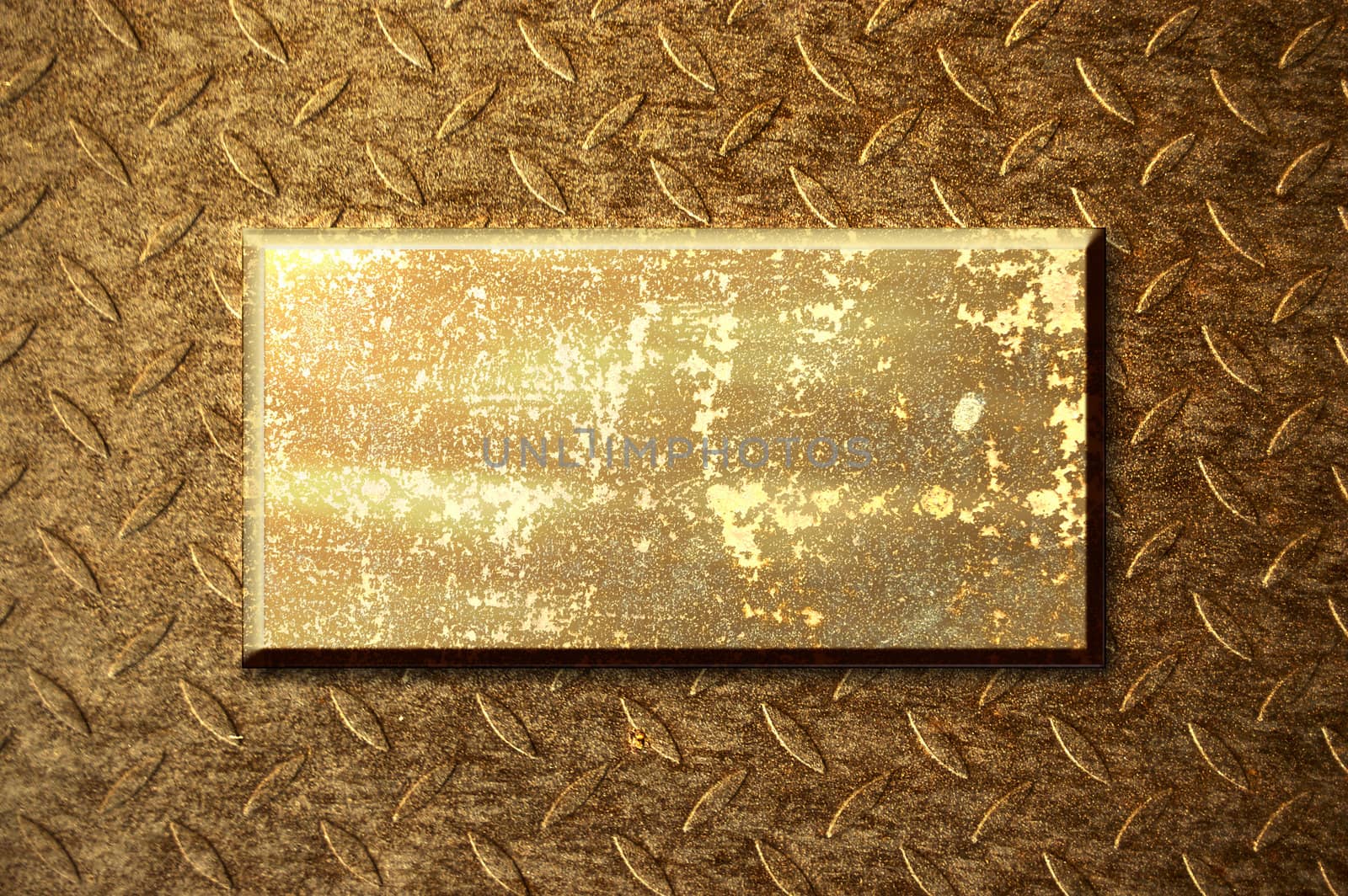 Golden metal plate over the metal surface background