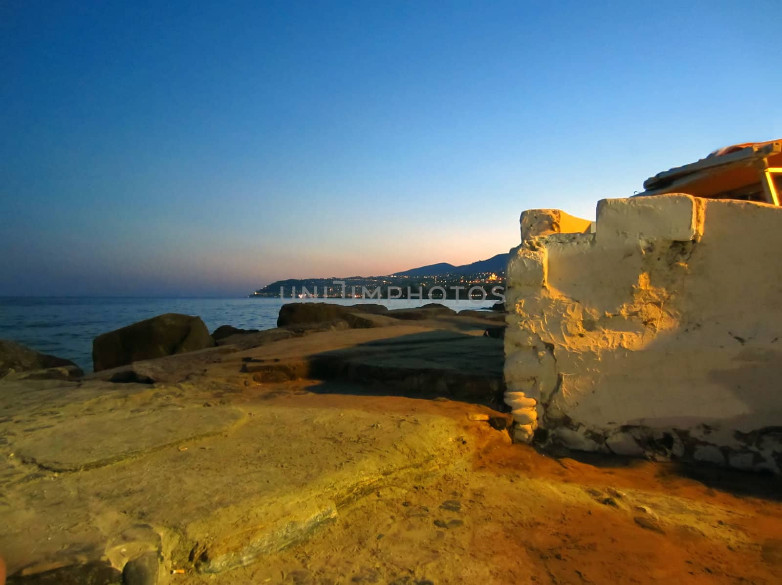 Village on Italian coast at dusk