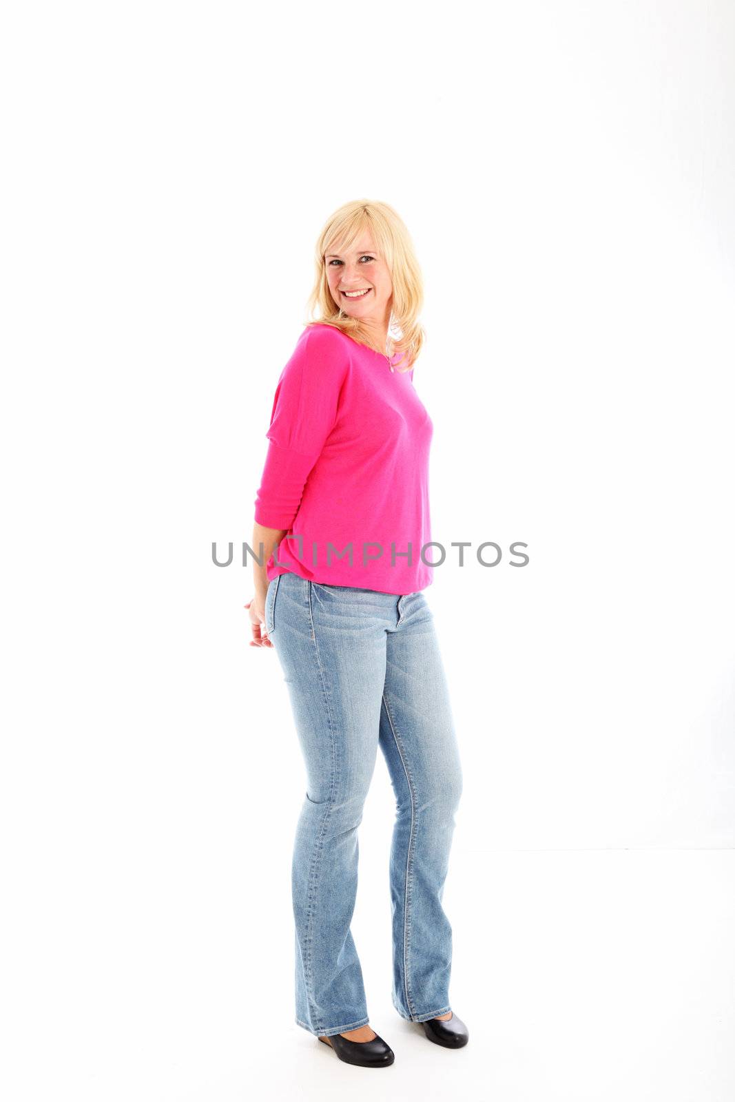 Studio shot of attractive woman in casual clothes isolated on white 