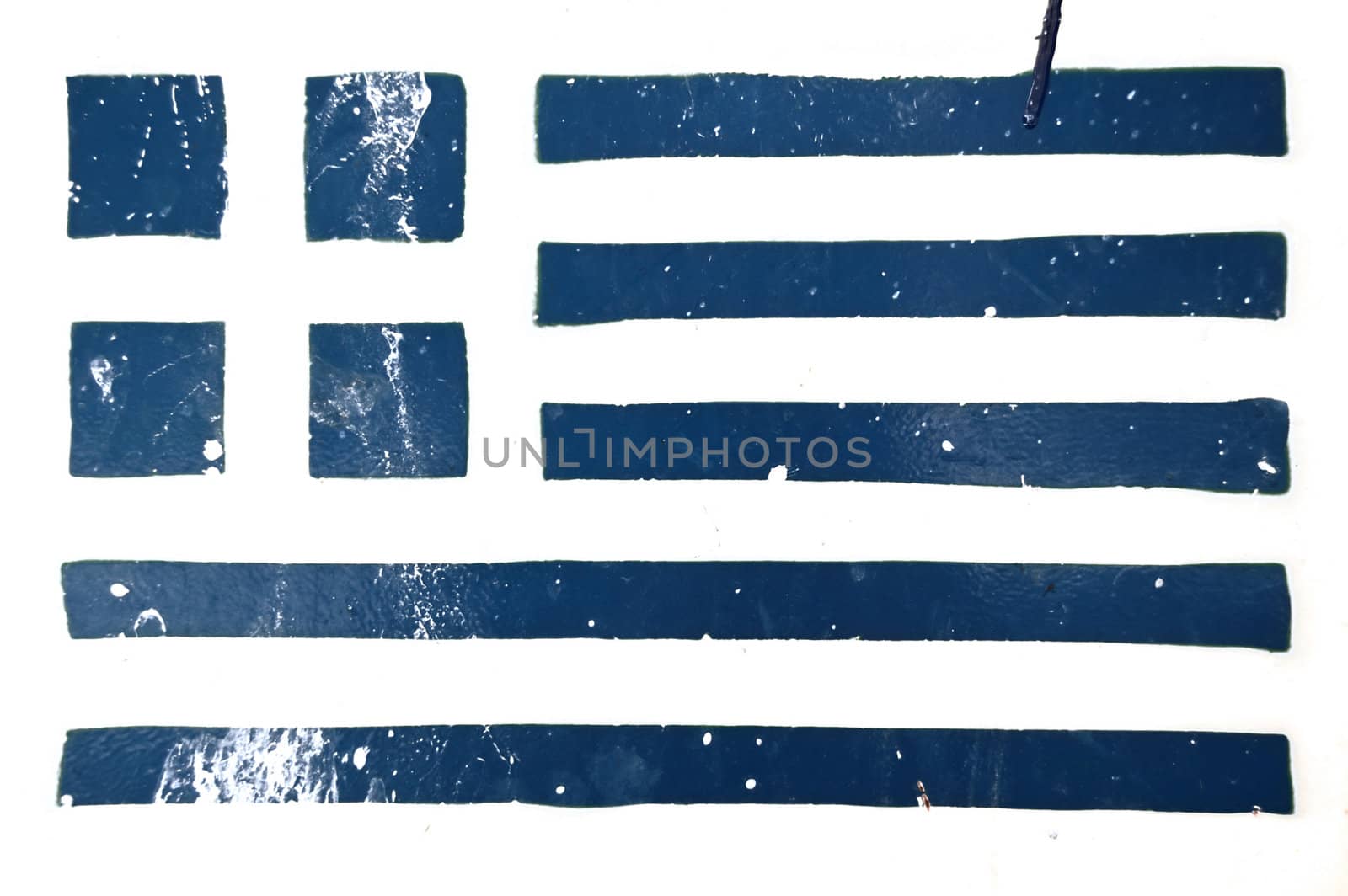 Greek flag stencil smudged and weathered grunge background.