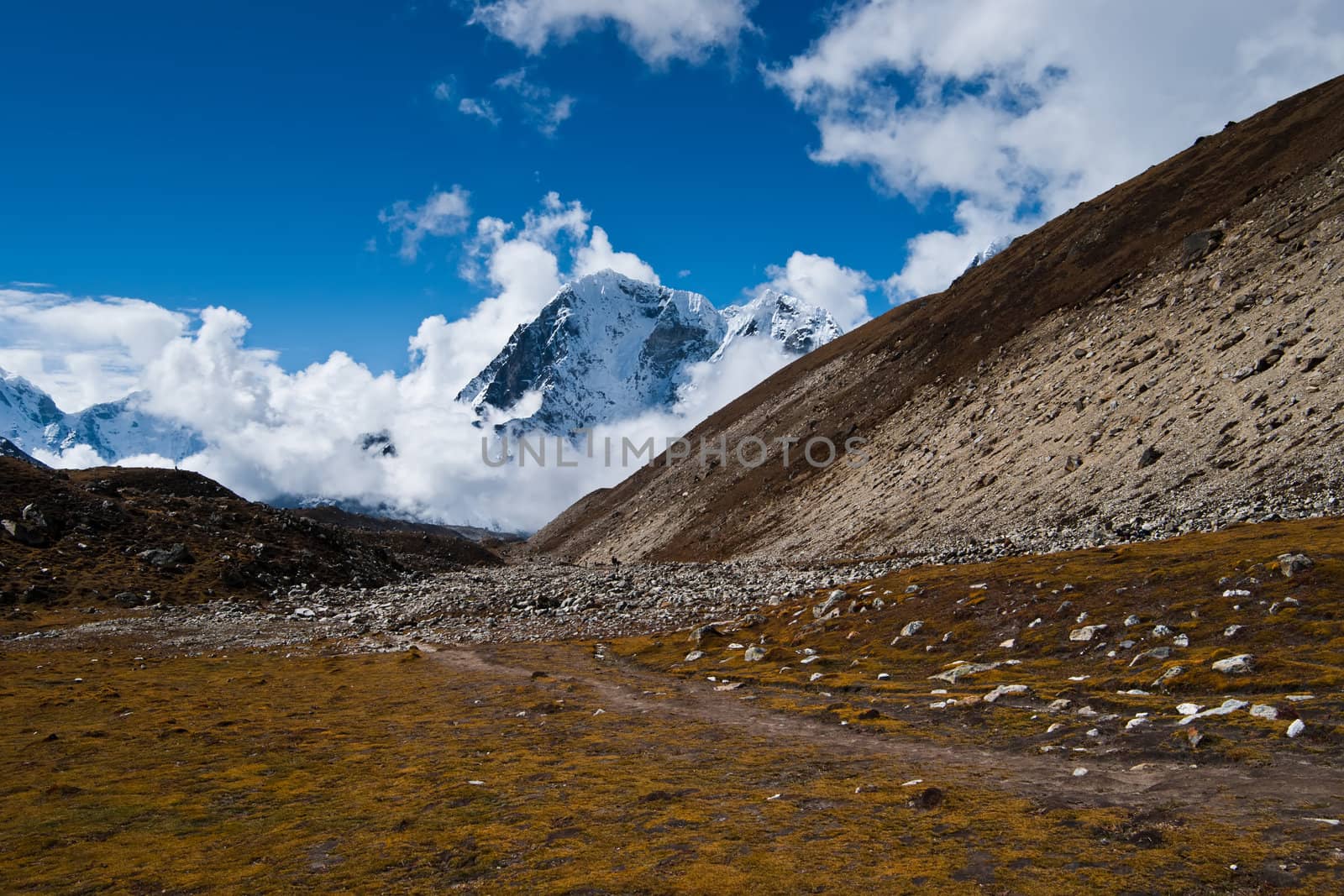 Himalayas landscape in autumn: hill and mountain peaks. Pictured in Nepal