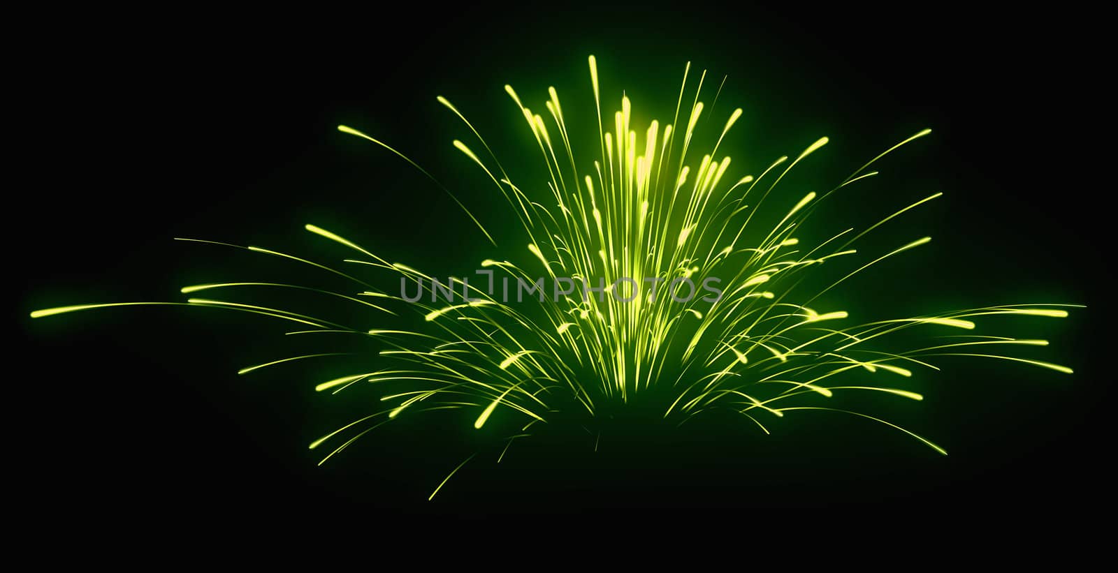 Holiday: green festive fireworks at night over black