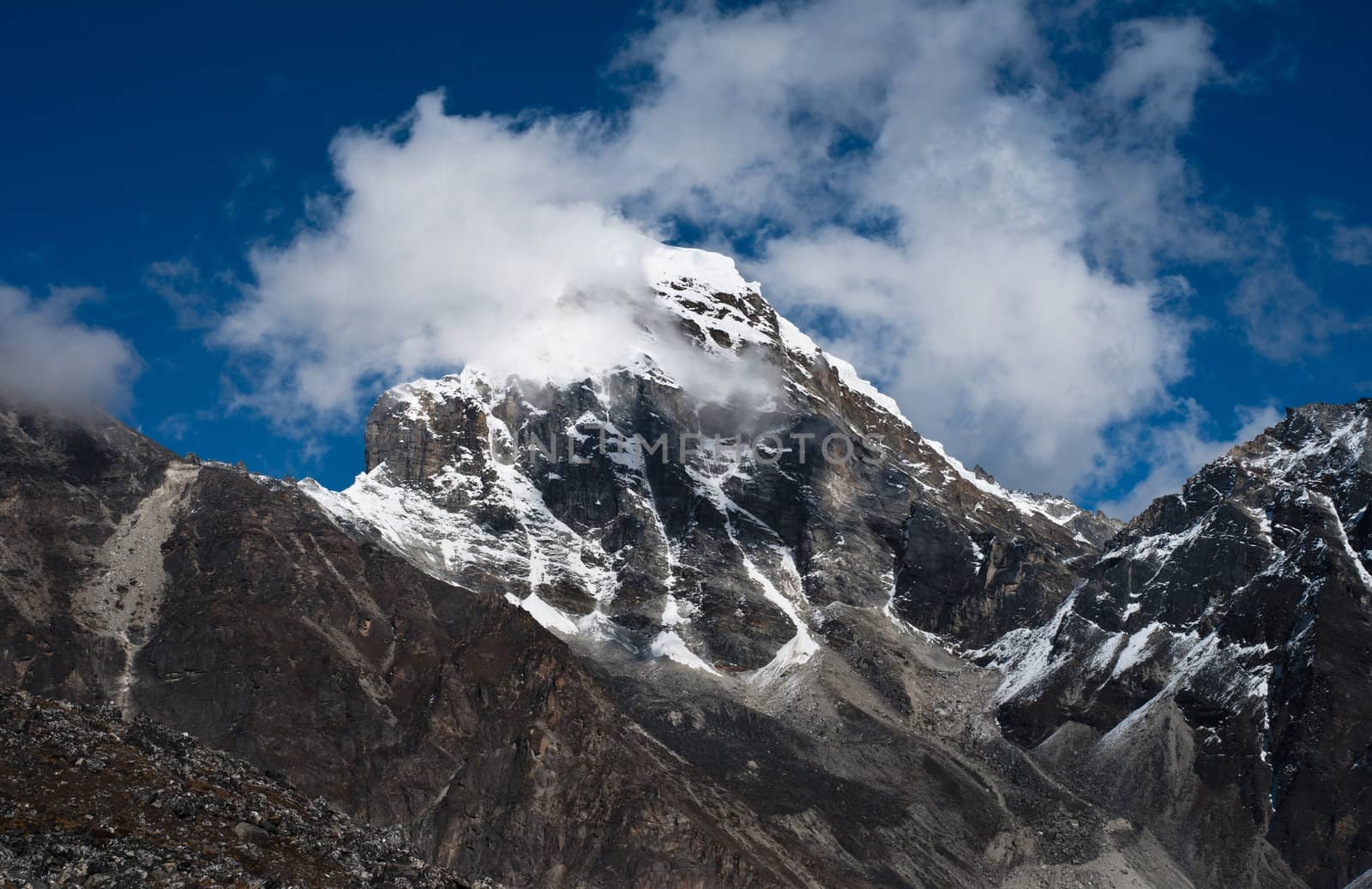 Mountains near Gokyo and Sacred lakes in Himalayas. Shot in Nepal, 4800 m