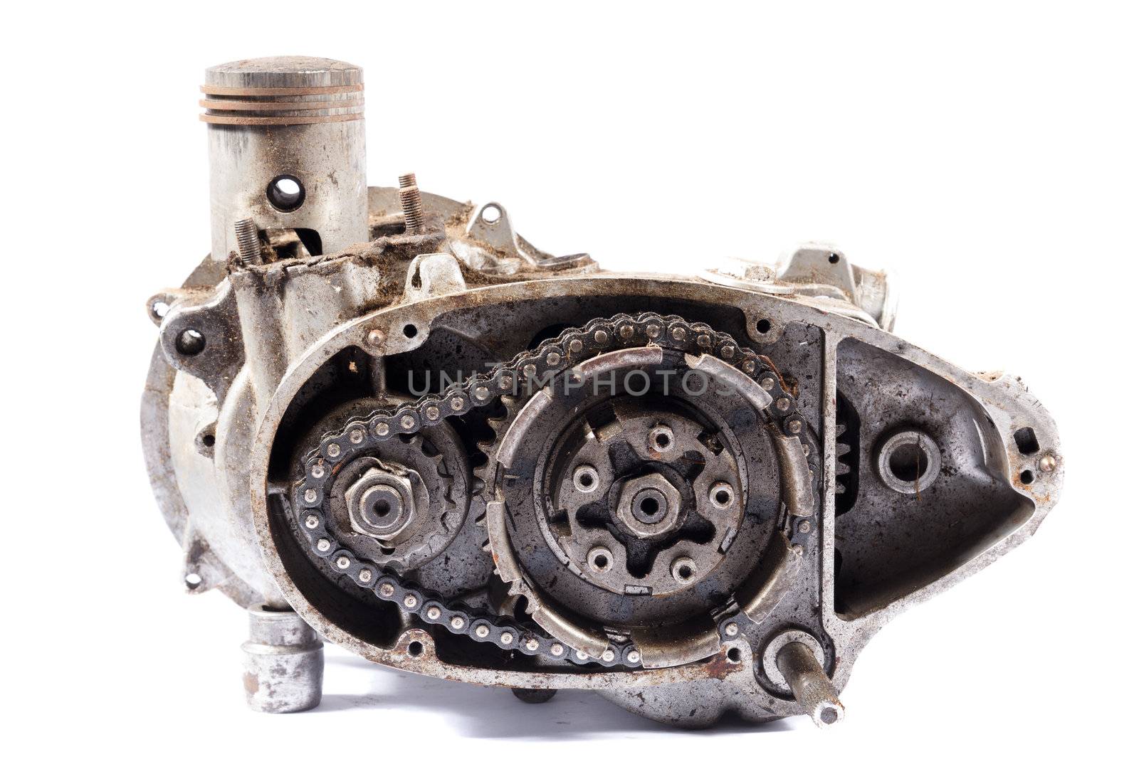 old motorcycle engine on a white background