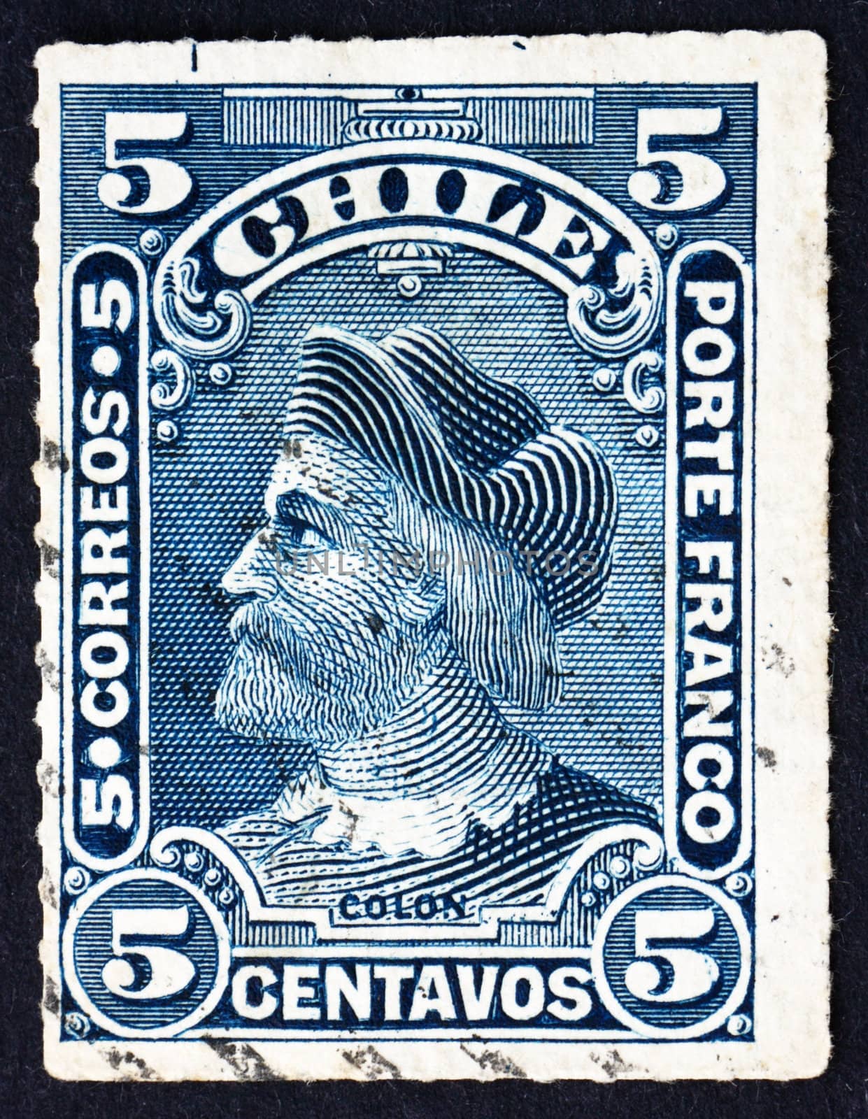 CHILE - CIRCA 1901: a stamp printed in the Chile shows Christopher Columbus, Cristobal Colon, Explorer, Colonizer, Navigator, circa 1901