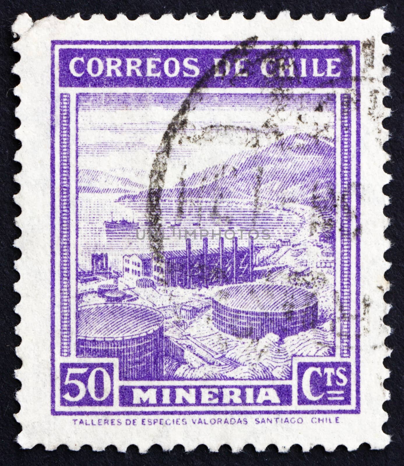 CHILE - CIRCA 1938: a stamp printed in the Chile shows Mining, Industry, circa 1938