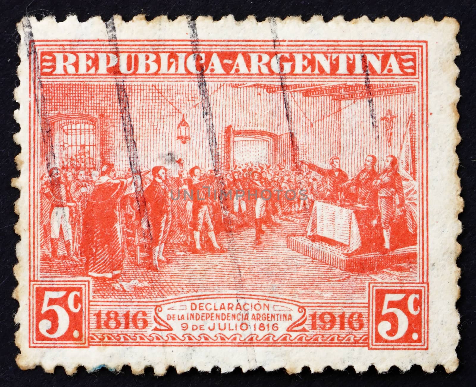 ARGENTINA - CIRCA 1916: a stamp printed in the Argentina shows Declaration of Independence of the United Provinces of South America, Congress of Tucuman, circa 1916