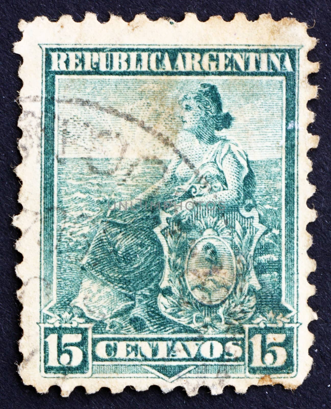 ARGENTINA - CIRCA 1901: a stamp printed in the Argentina shows Liberty Seated, Allegory, circa 1901