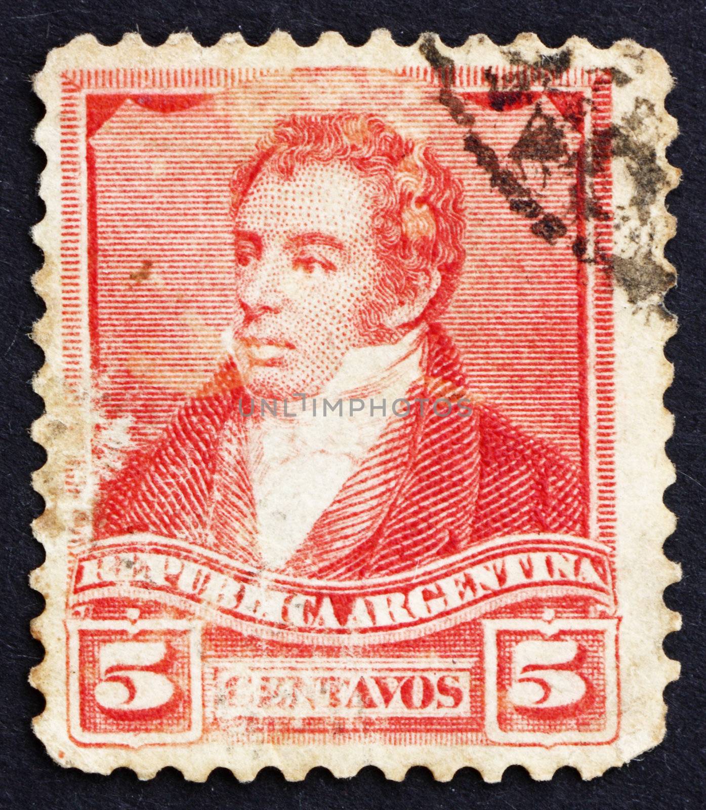 ARGENTINA - CIRCA 1892: a stamp printed in the Argentina shows Bernardino Rivadavia, The First President of Argentina, 1826 - 1827, circa 1892