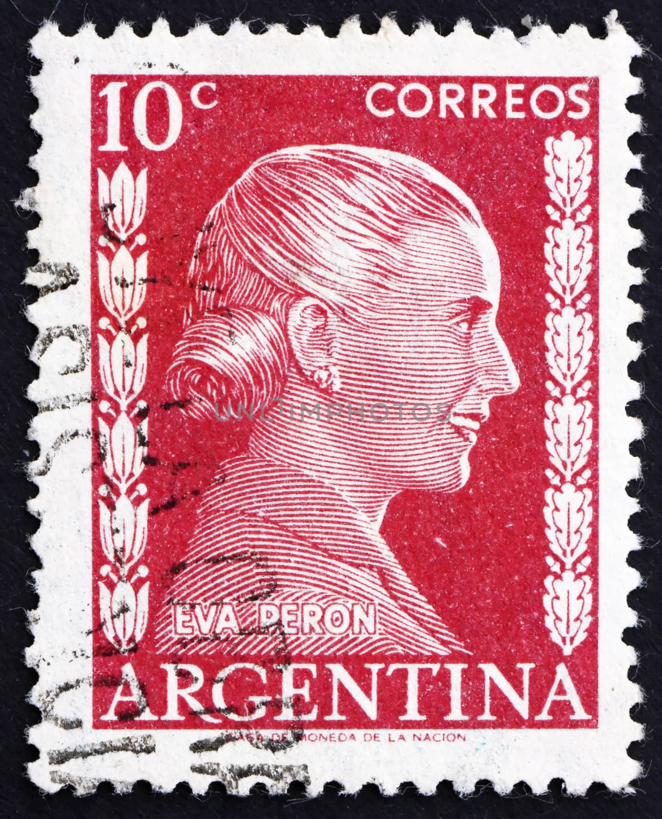 ARGENTINA - CIRCA 1952: a stamp printed in the Argentina shows Maria Eva Duarte de Peron, First Lady of Argentina, circa 1952