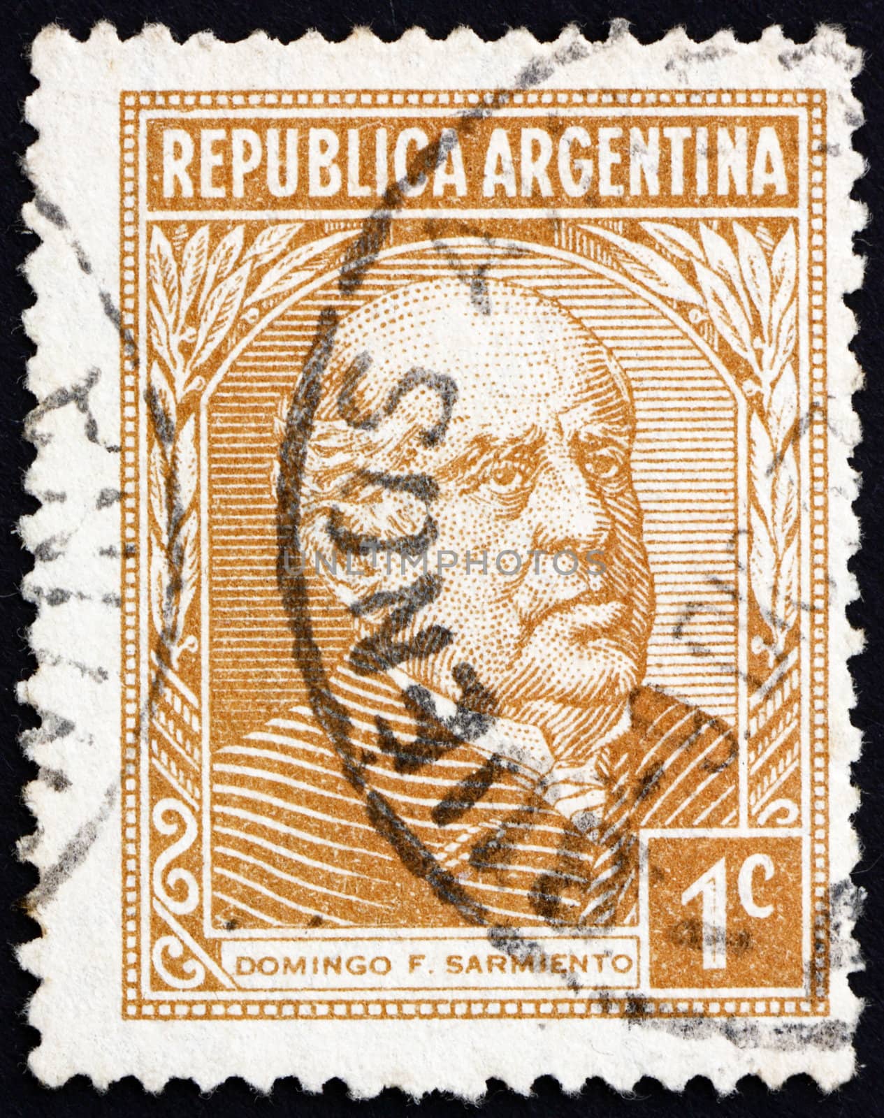 ARGENTINA - CIRCA 1935: a stamp printed in the Argentina shows Domingo Faustino Sarmiento, 7th President of Argentina, 1868 - 1874, circa 1935