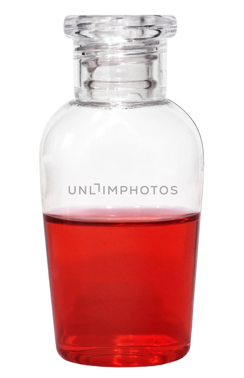 Small vial of red liquid isolated on white background