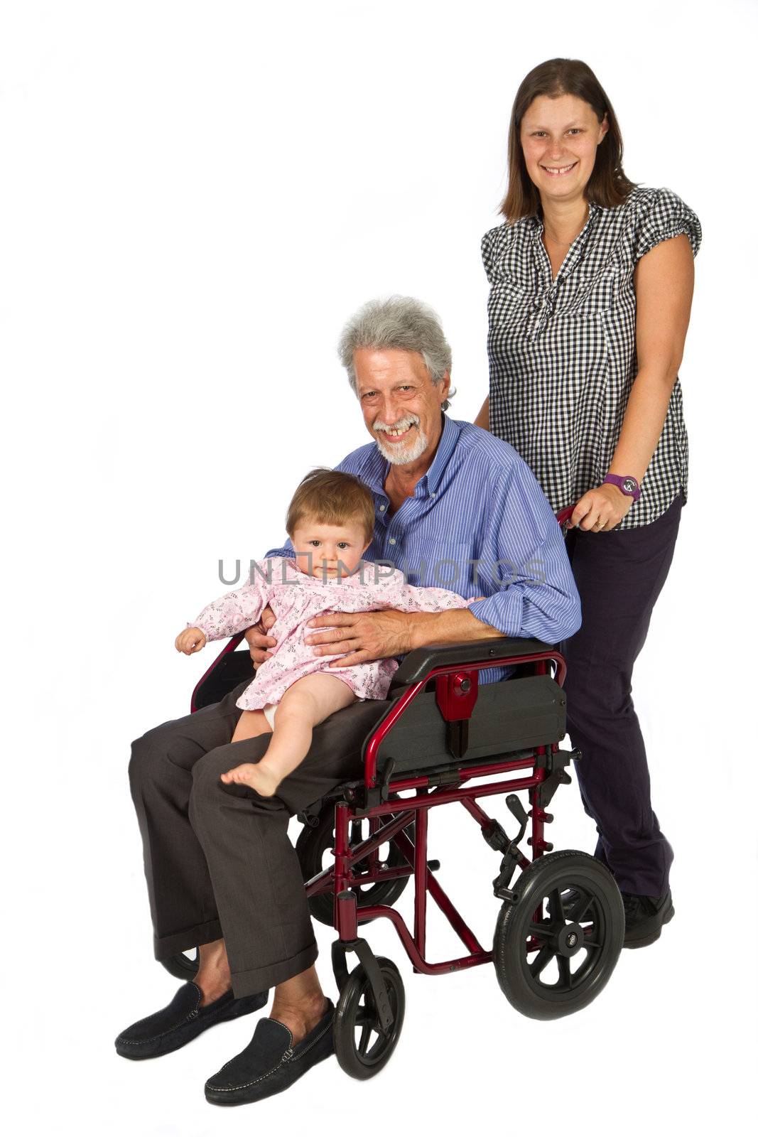 children with handicap Grandfather in wheelchair 