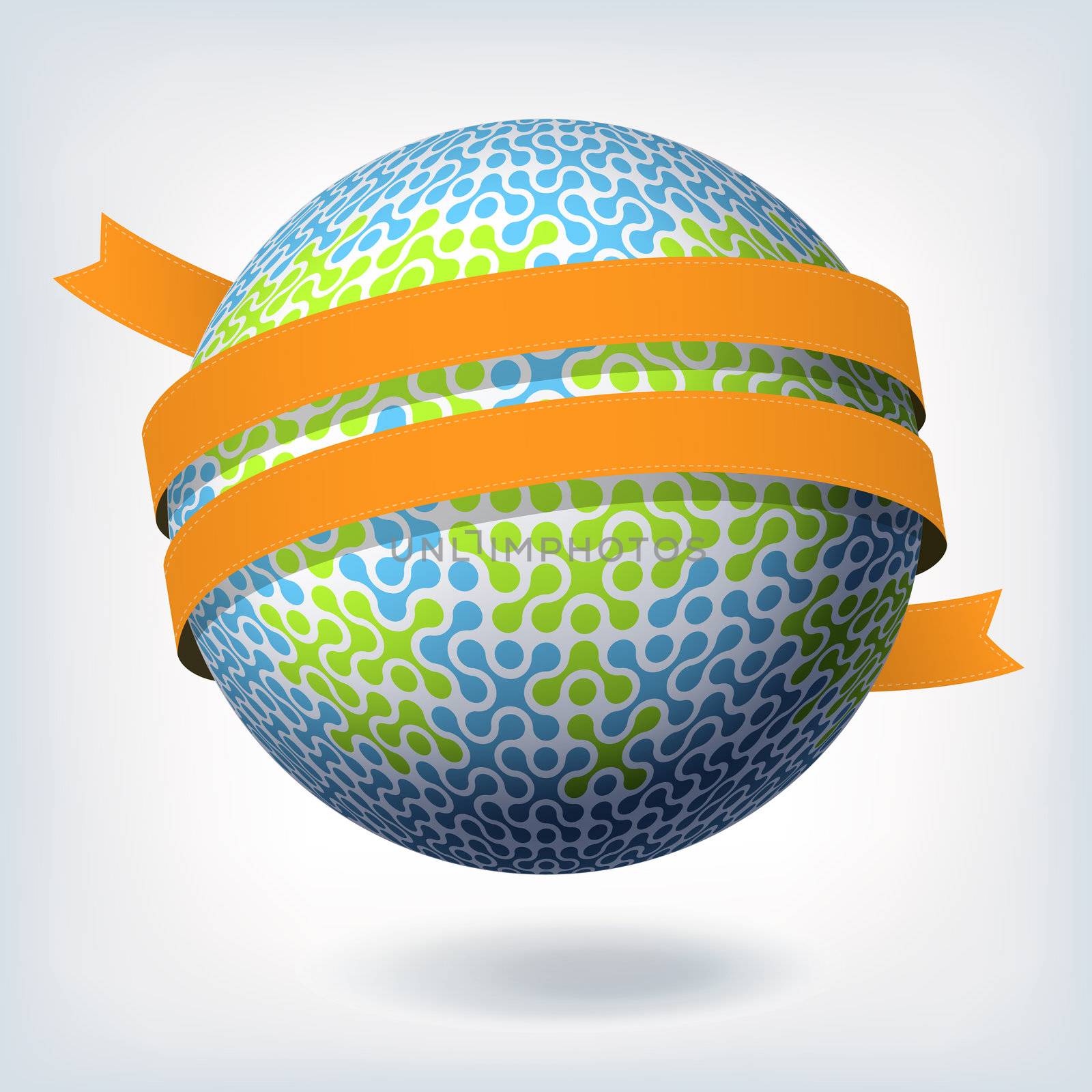 Abstract globe symbol with orange ribbon. Vector illustration, E by pashabo