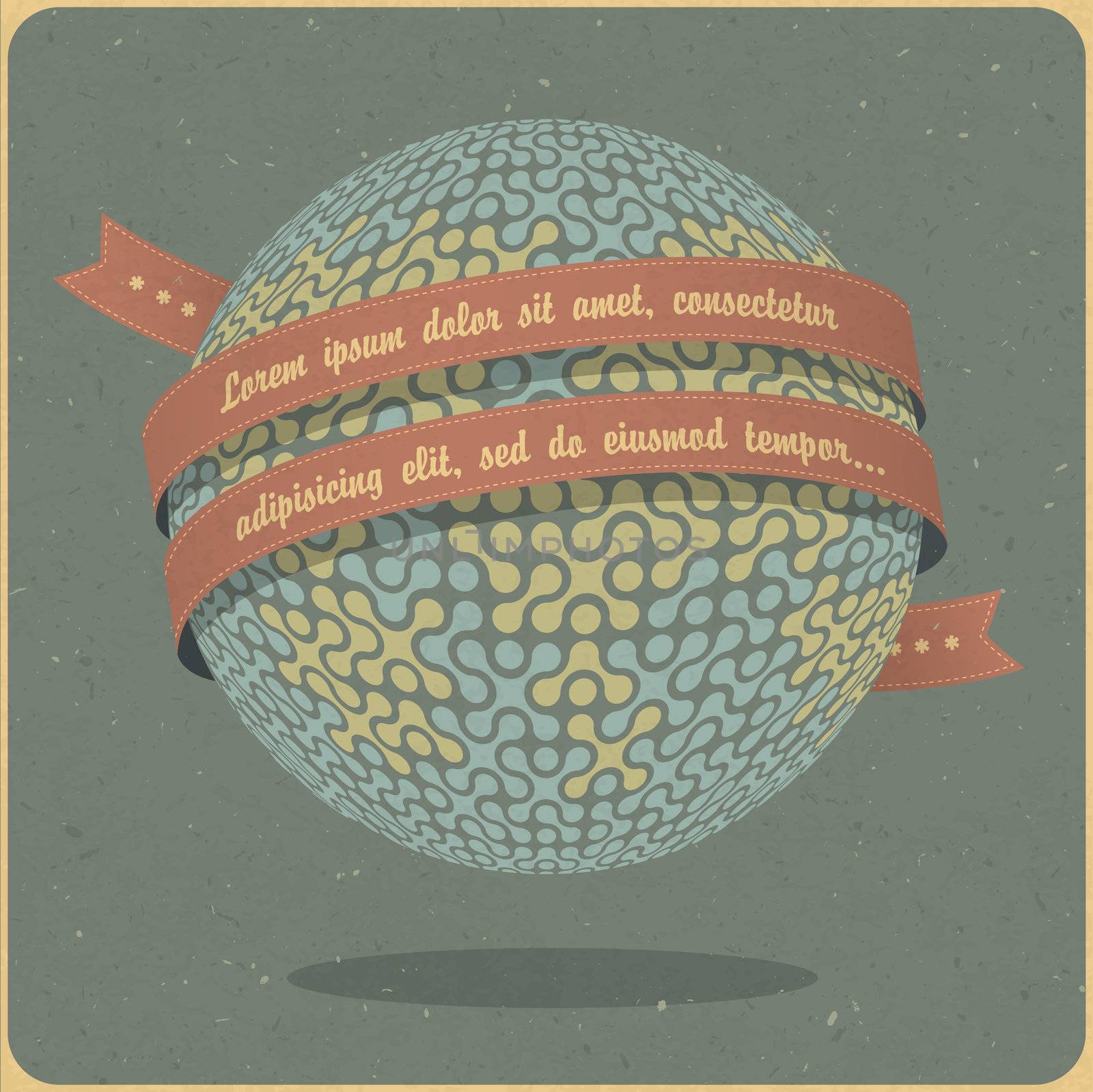 Retro globe symbol with ribbon and sample text. Vector, EPS10 by pashabo