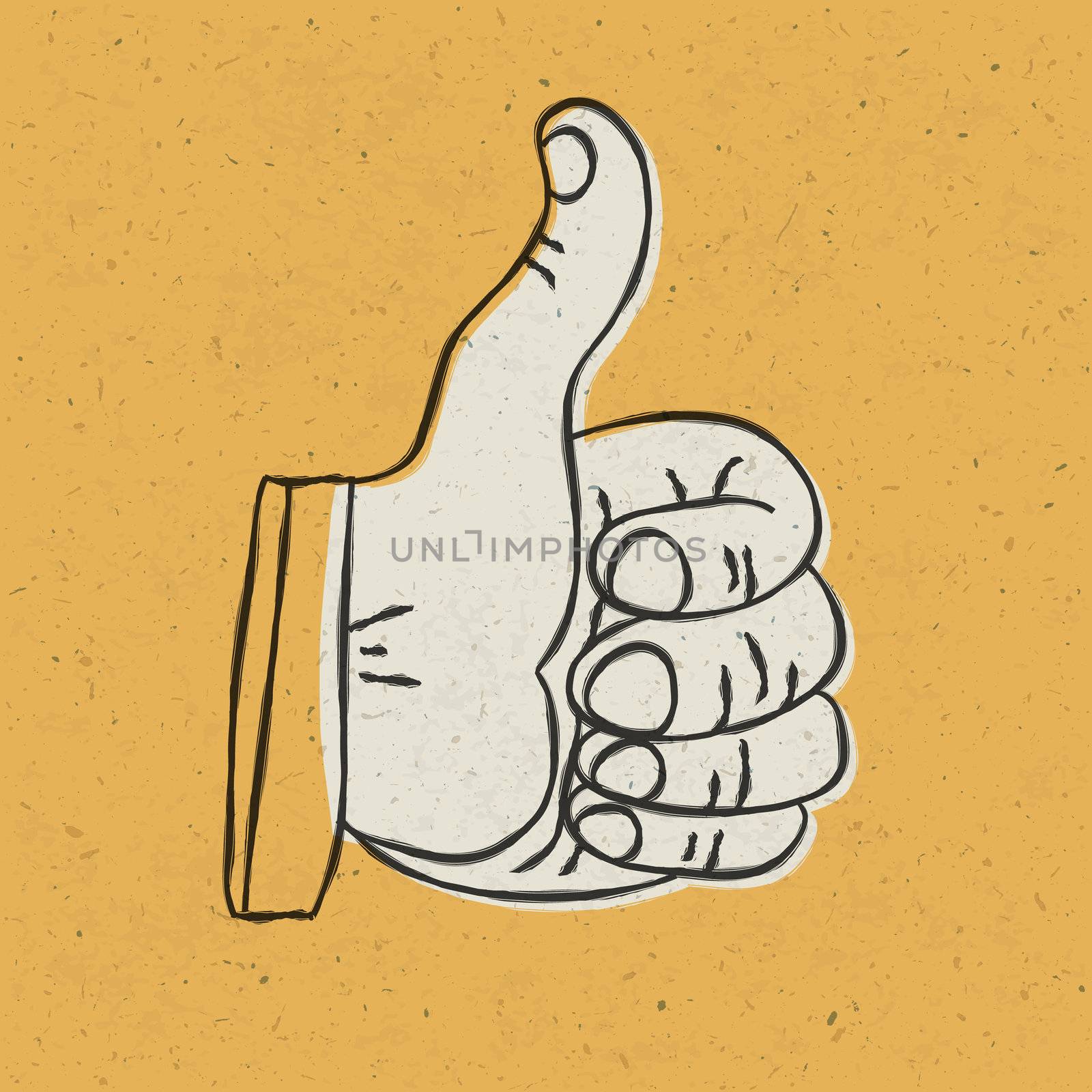 Retro styled thumb up symbol on yellow textured background. Vect by pashabo