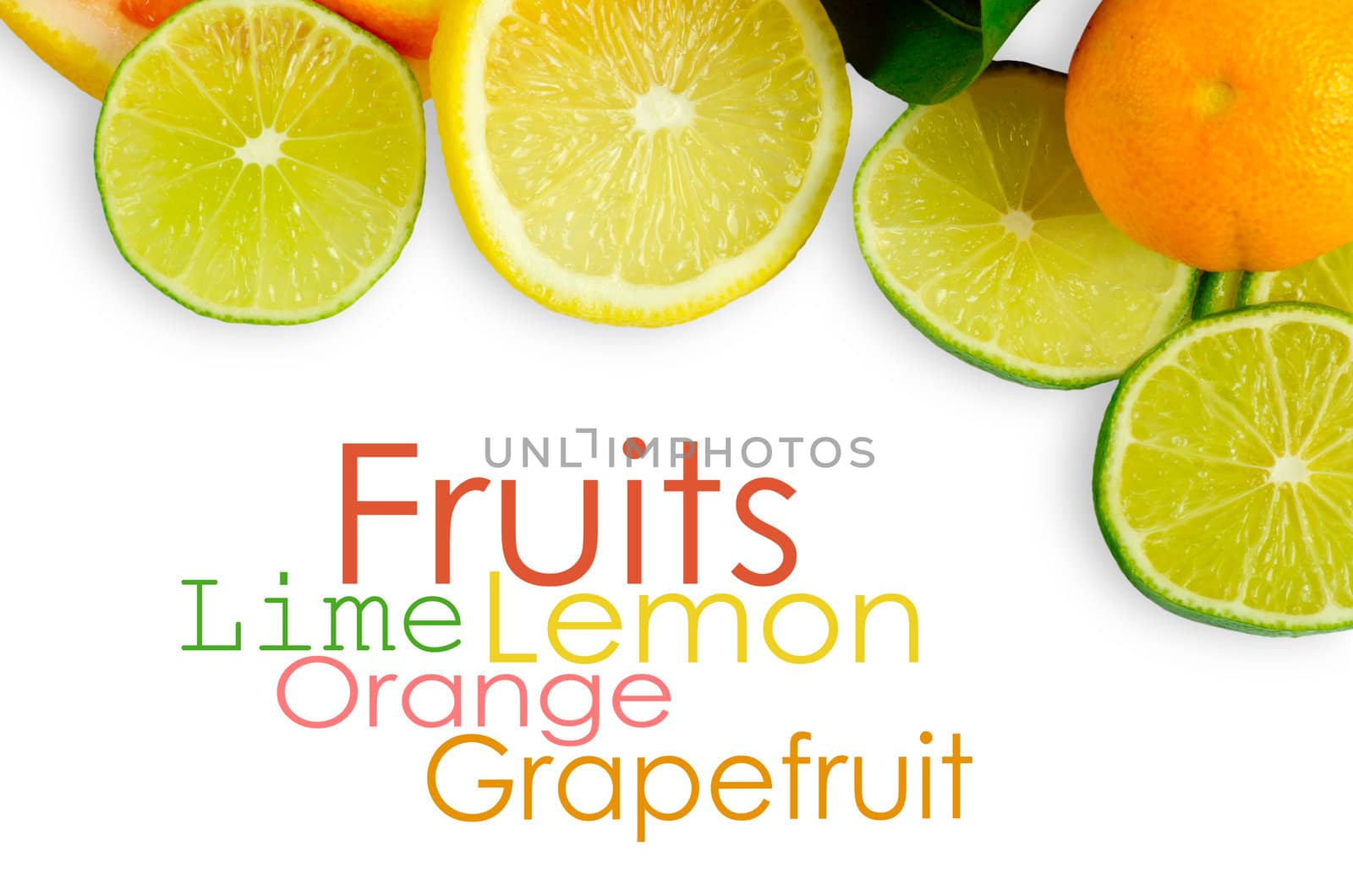 Vitamin C Overload, Stacks of sliced fruit isolated on white