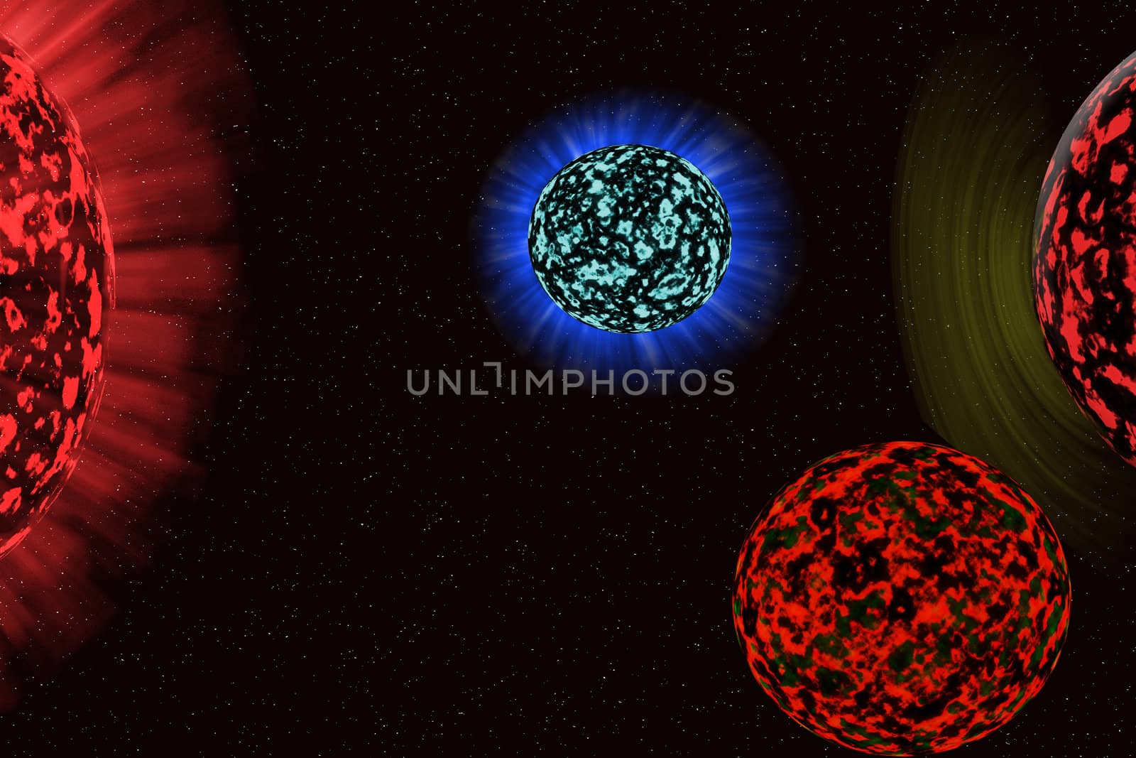 The image of parade of different multi-coloured bright planets