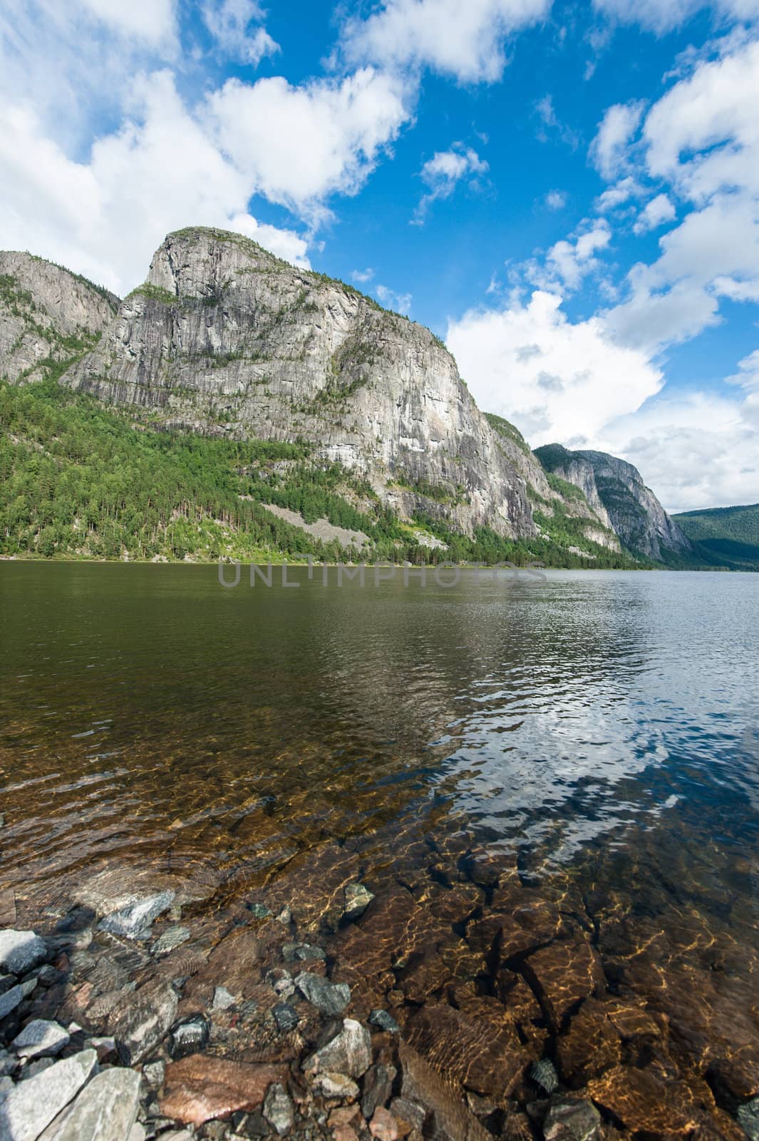 A mountain on other side of lake in Norway