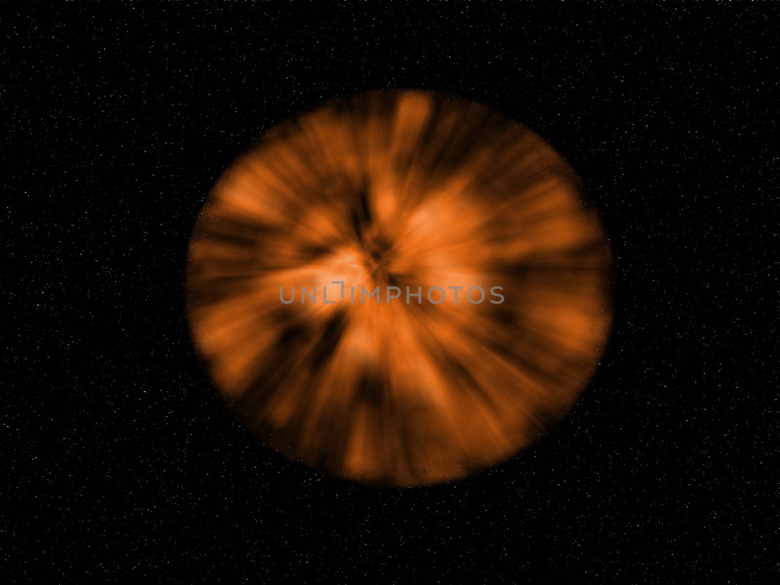 Unknown fiery planet on a dark  background in space