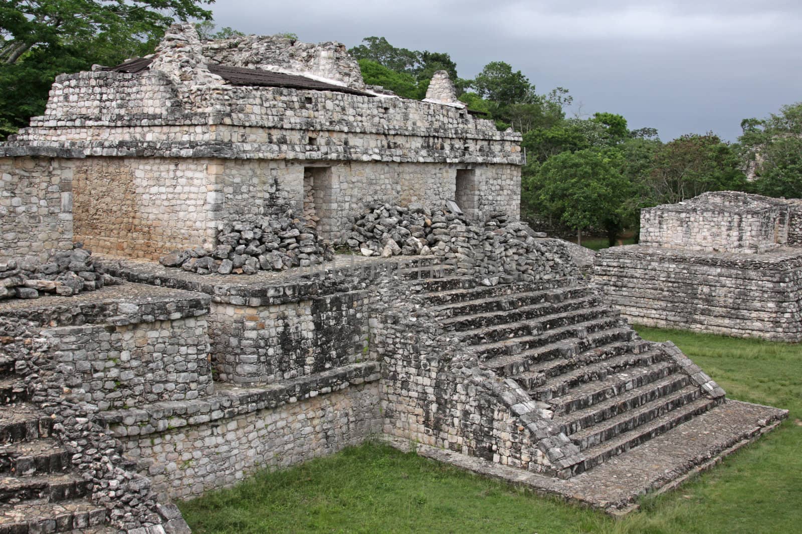 One of 'The Twins' in the Mayan ruins of Ek' Balam.  The name Ek' Balam means 'Black Jaguar'. It is located in the Yucatan Peninsula, Mexico.
