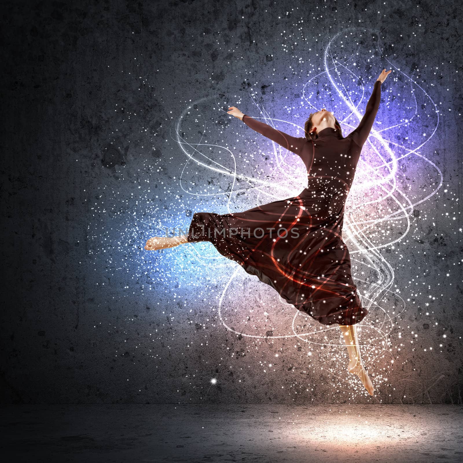 Girl in color dress dancing.Collage by sergey_nivens