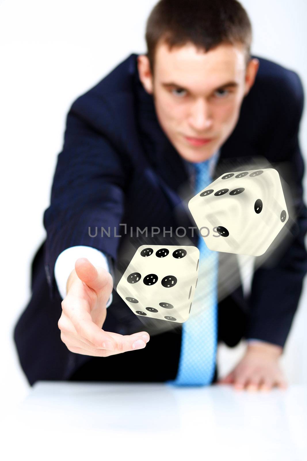 Image of flying dices as symbol of risk and luck