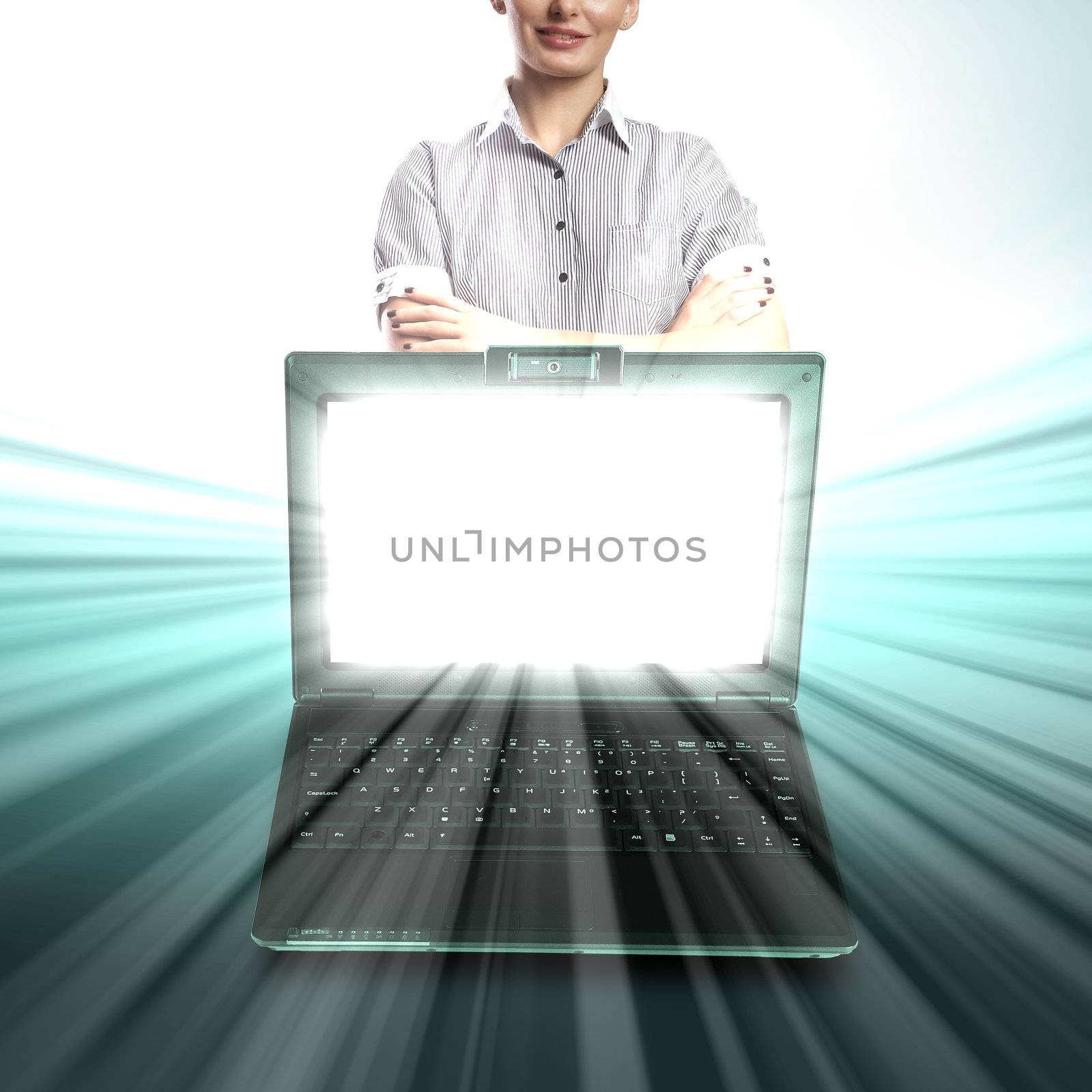 Image of notebook with shining screen by sergey_nivens