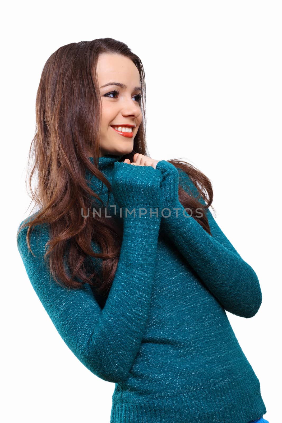 Young woman wearing warm sweater by sergey_nivens