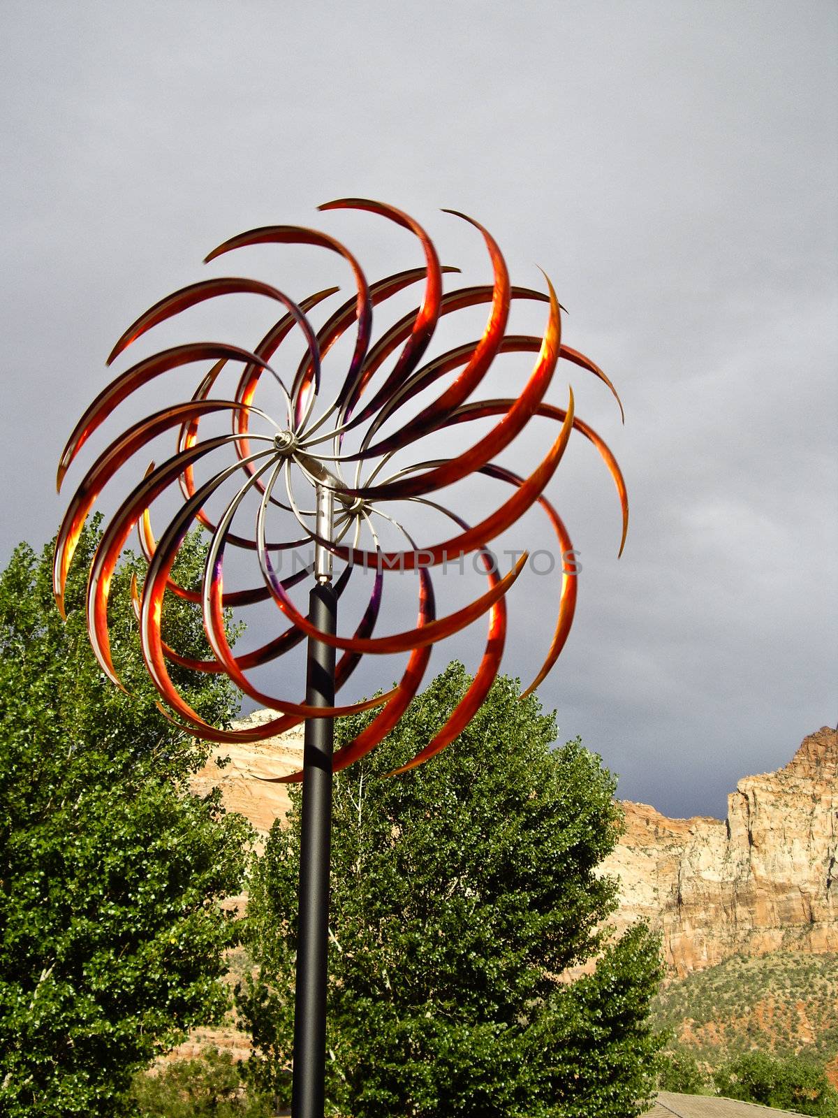 Metallic art captures the wind at Zion National Park on stormy day