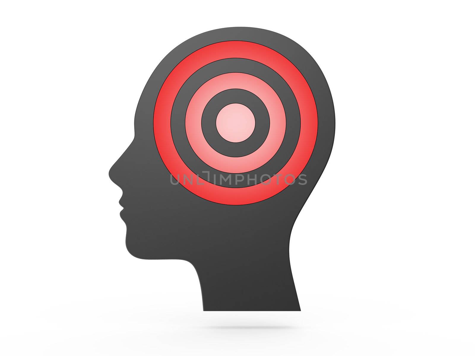 Red target to mind, brain or head, isolated on white.