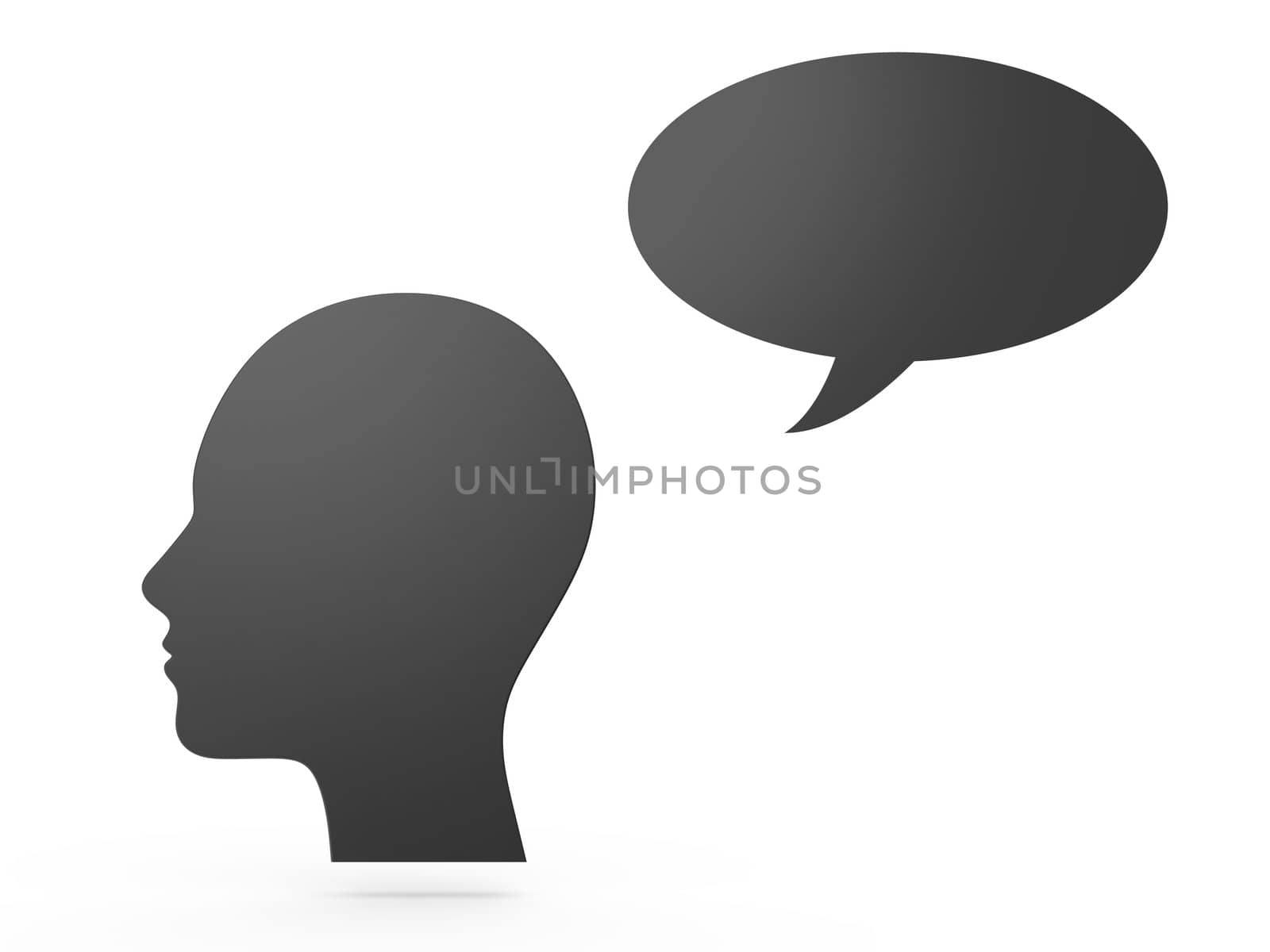 Man talking to someone with speech bubble behind him, isolated on white.