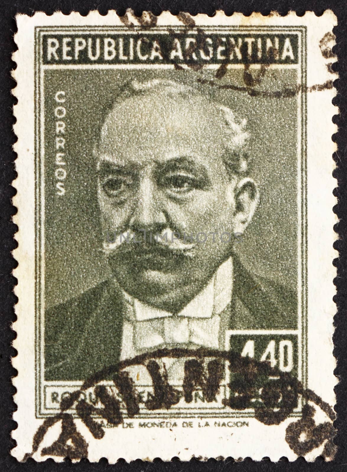 ARGENTINA - CIRCA 1957: a stamp printed in the Argentina shows Roque Saenz Pena Lahite, President of Argentina, 1910 - 1914, circa 1957