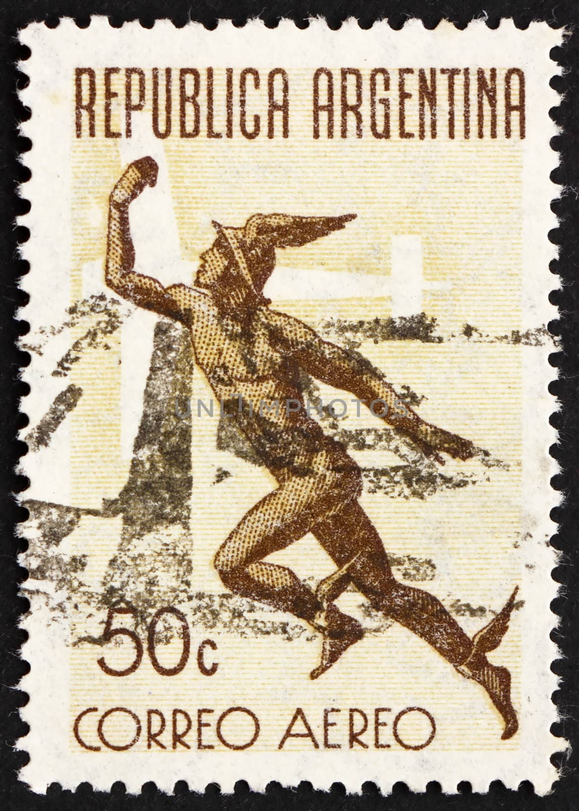 ARGENTINA - CIRCA 1942: a stamp printed in the Argentina shows Mercury and Plane, circa 1942