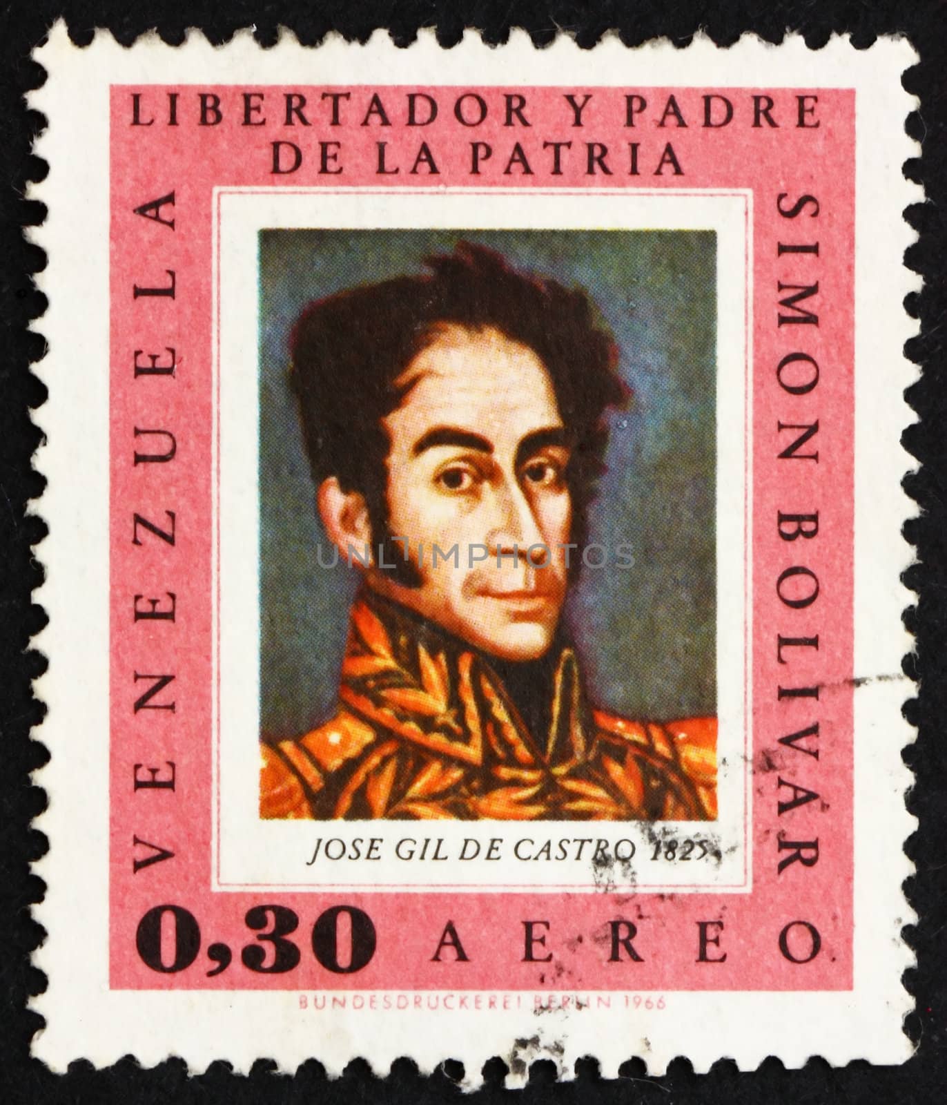 VENEZUELA - CIRCA 1966: a stamp printed in the Venezuela shows Simon Bolivar, Liberator, Revolutionary, Portrait, 2nd President of Venezuela, 1813 - 1814, circa 1966