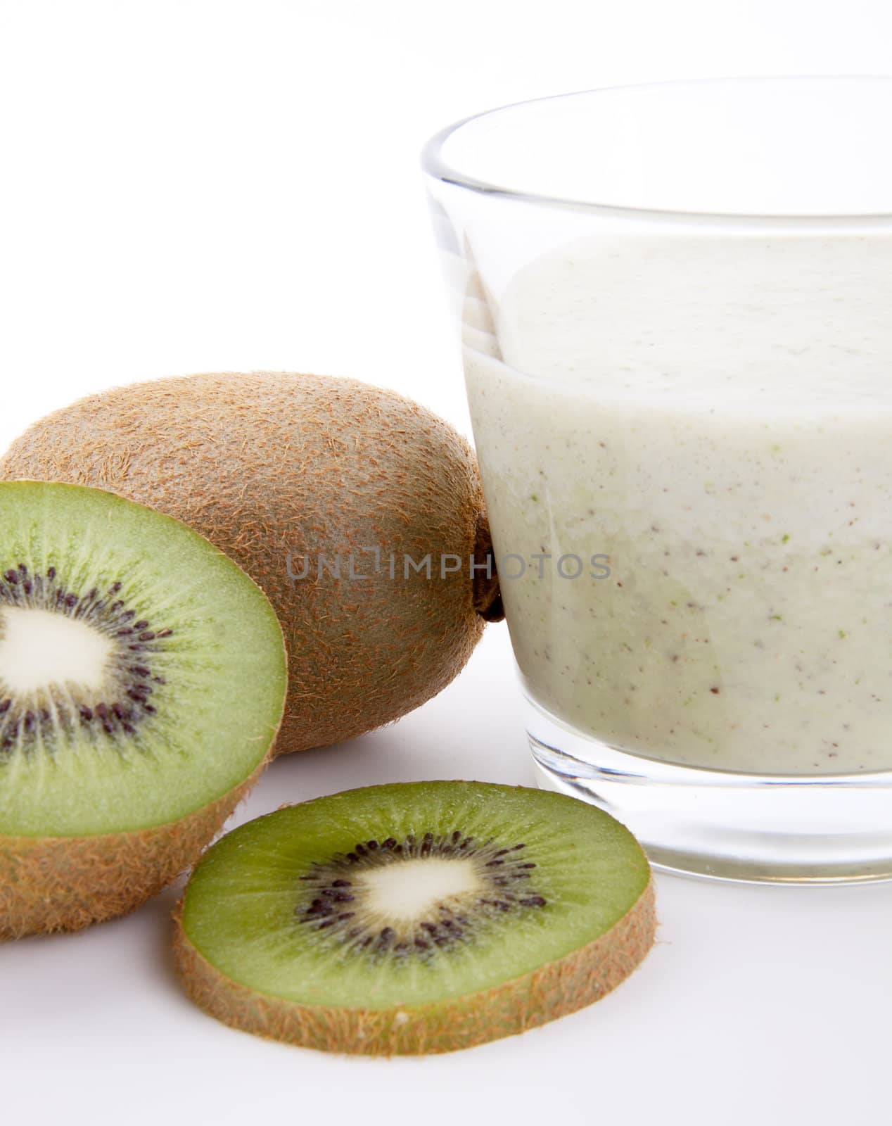 fresh delicious kiwi yoghurt shake cream isolated on white background