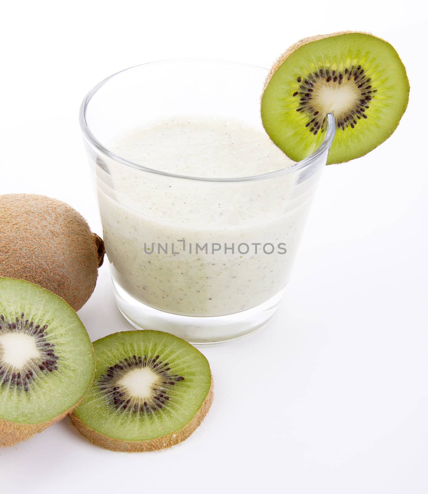 fresh delicious kiwi yoghurt shake cream isolated on white background