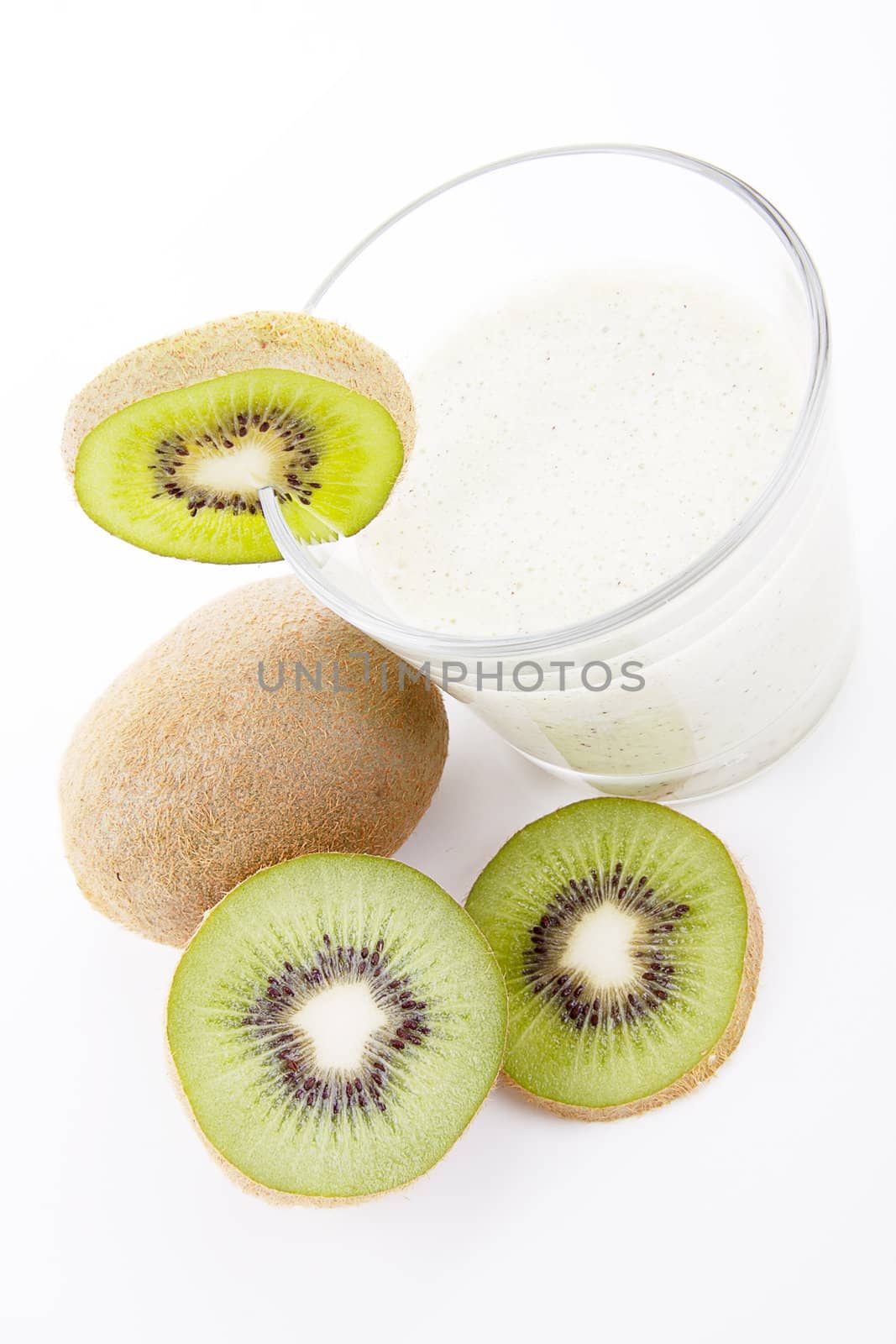 fresh delicious kiwi yoghurt shake cream isolated on white background